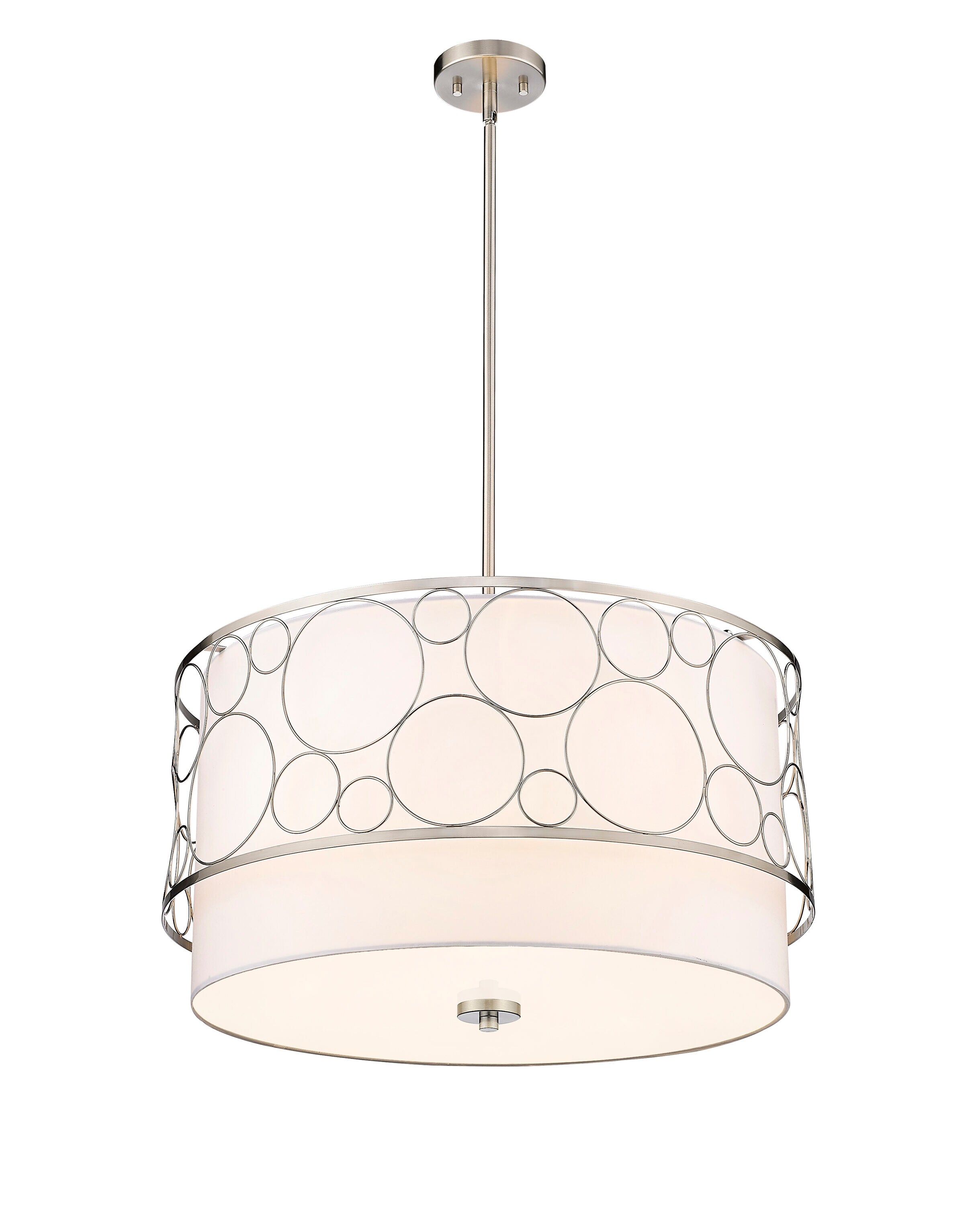 24" Brushed Nickel Drum Pendant Light with White Shade