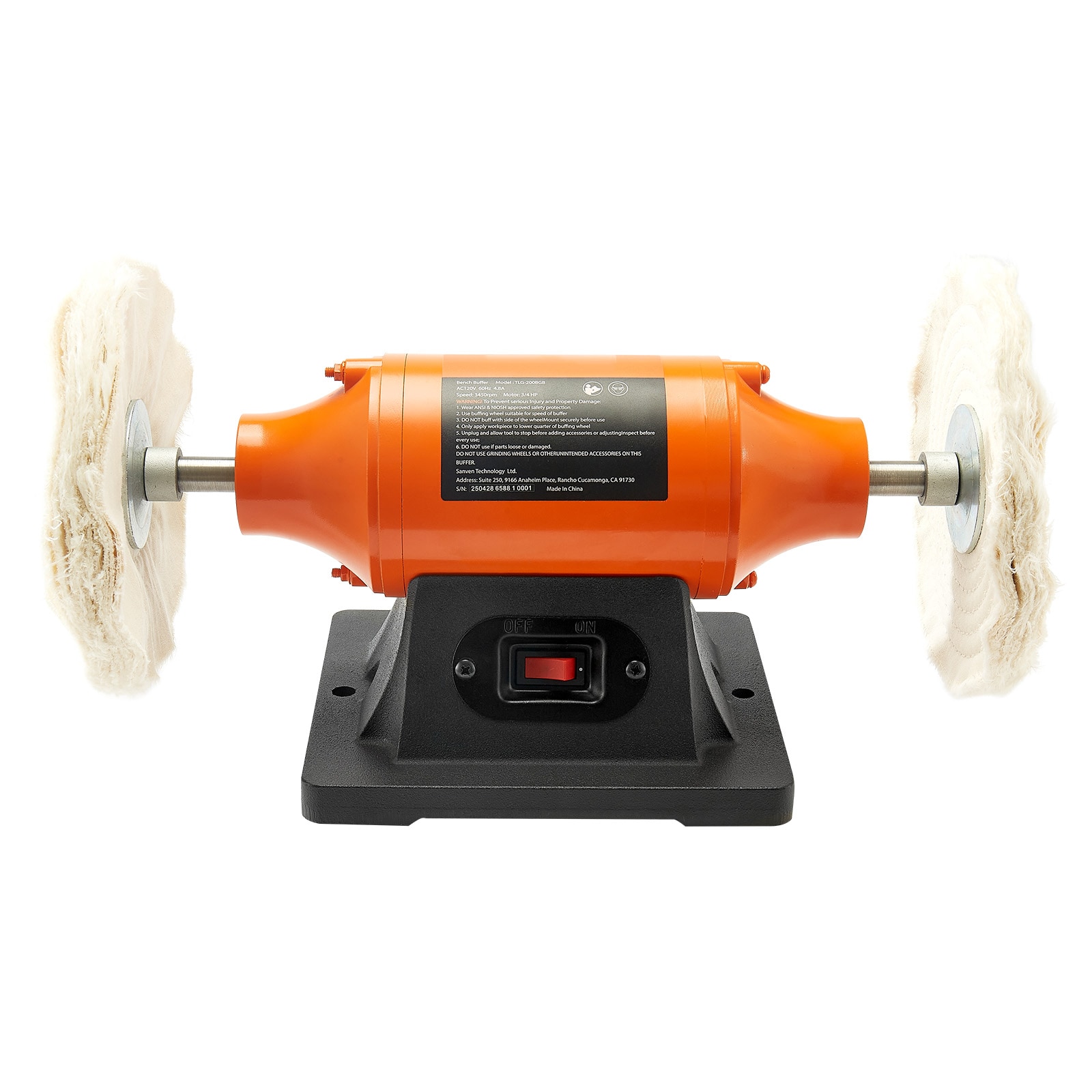 VEVOR SCTSHCQPTXDS07236V1 3/4HP Bench Buffer Polisher  8-inch Bench Polishing Buffing Machine  3450RPM Single Speed Benchtop Polisher with 2PCS Cloth Wheels and Cast Iron Base for Metal  Jewelry  Wood Polishing