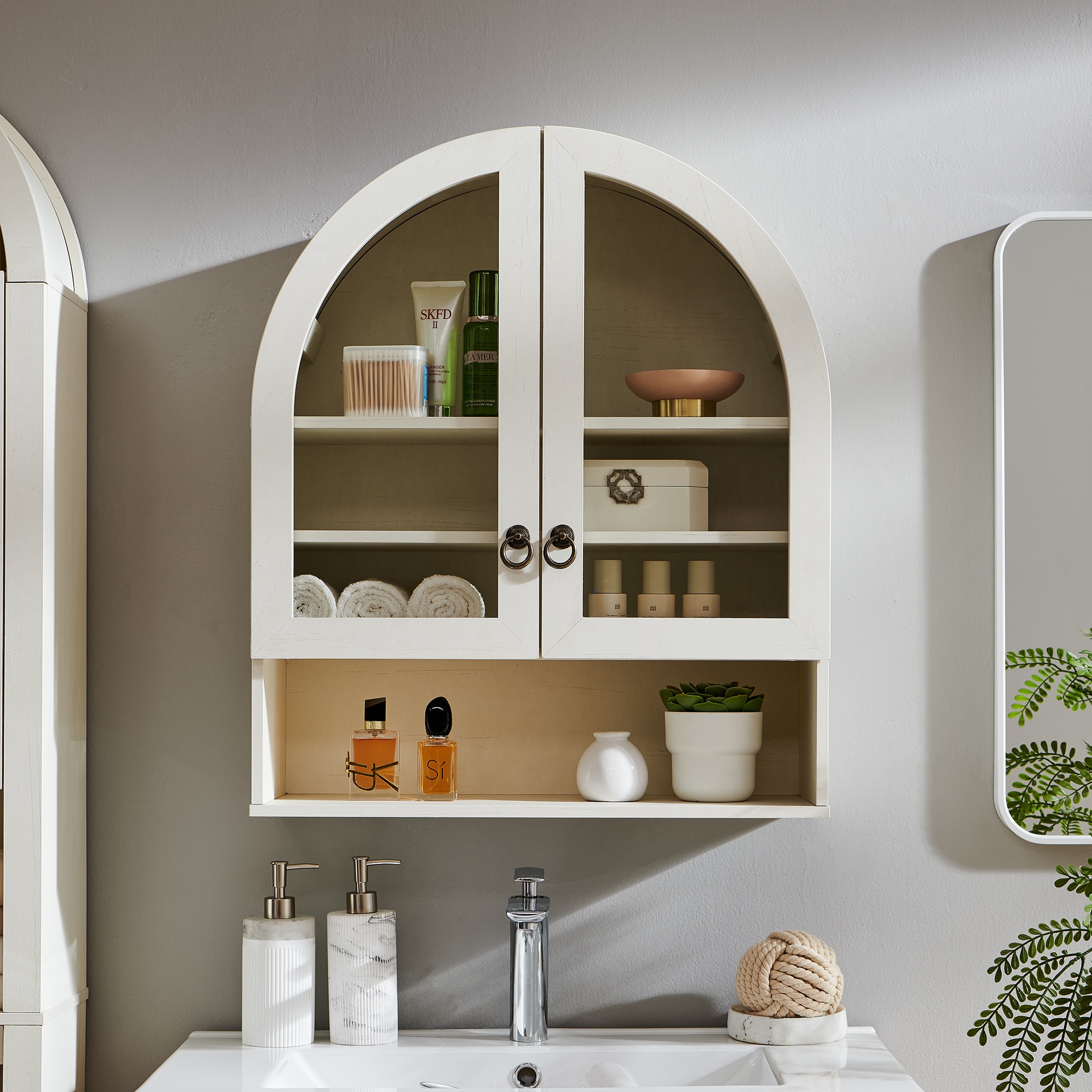 OKD Arched Bathroom Wall Cabinet 28-in x 28-in x 9.5-in with Adjustable Shelves