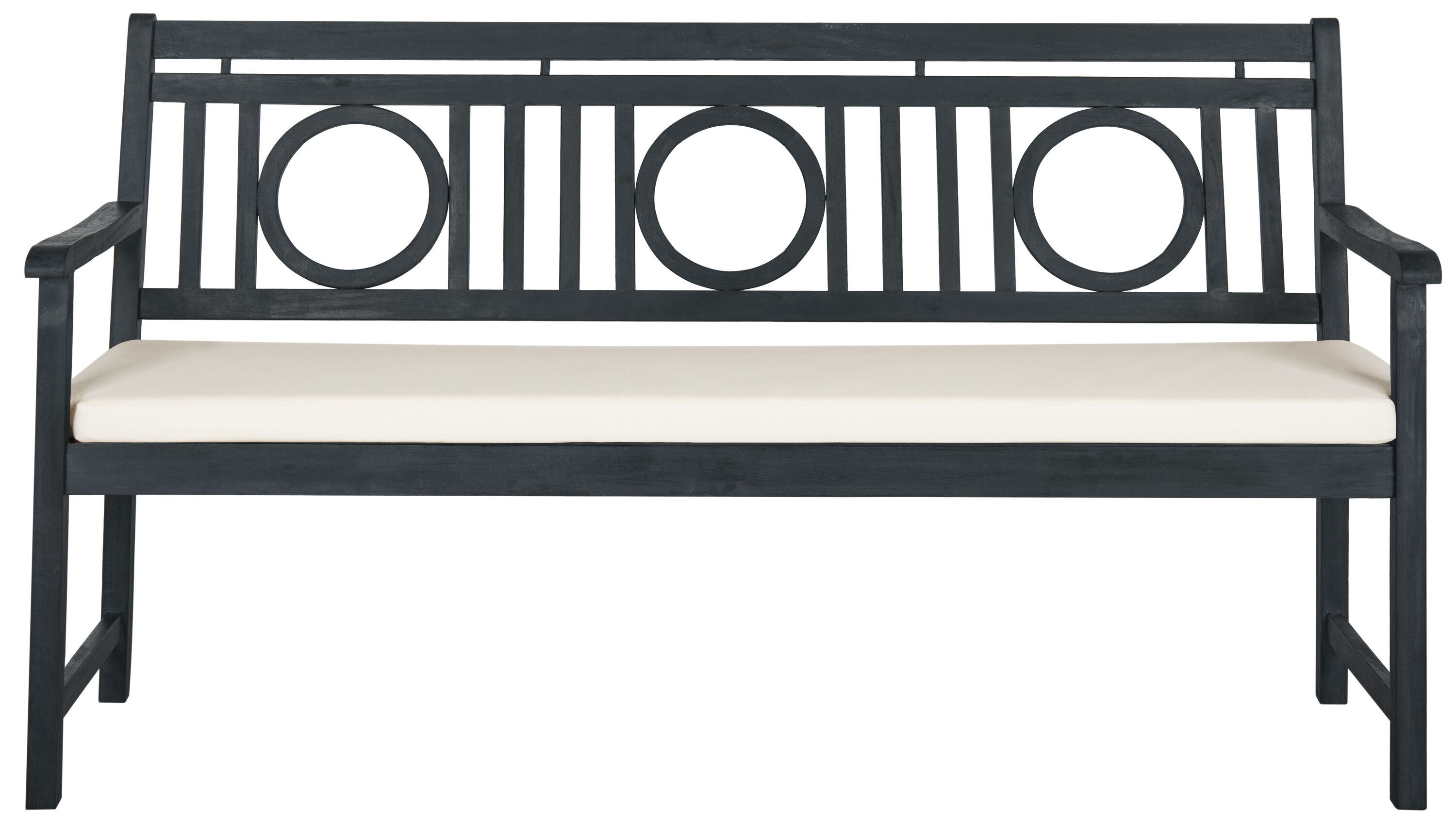 Montclair Transitional Acacia Wood 3-Seat Outdoor Bench in Beige/Black