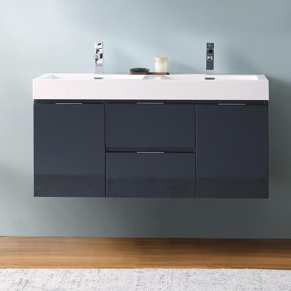 Fresca FCB8348GG-D-I Valencia 48-in Dark Slate Gray Double sink Floating Bathroom Vanity with White Acrylic Top