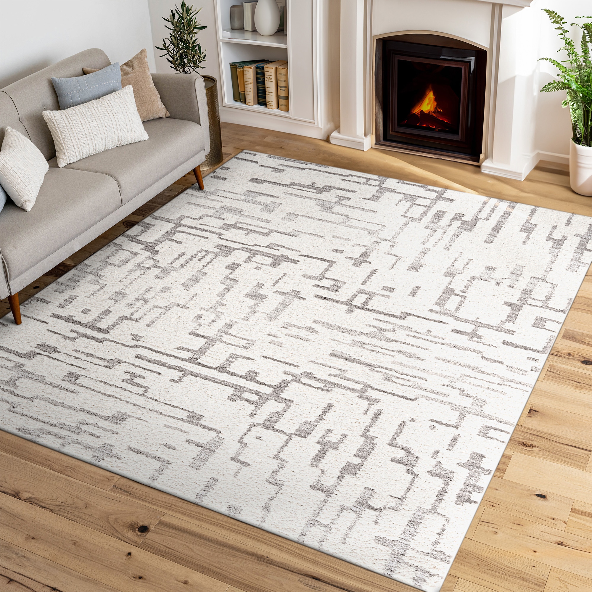 Tayse ART1202 8X10 Artisan Shag 8 x 10 (ft) Tufted Polypropylene Ivory / Gray Rectangular Indoor Abstract Global Area rug