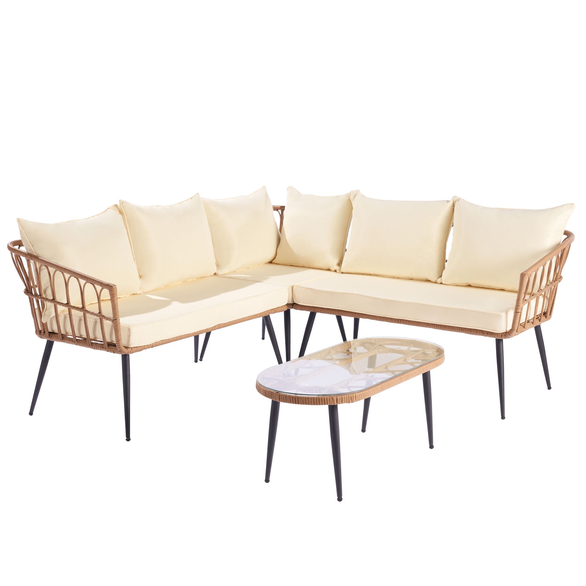 SANSTAR LRS-156BC Patio Conversation Sets 4 -Piece Wicker 2 Patio Sofa Conversation Set with Yellow Polyester Cushions