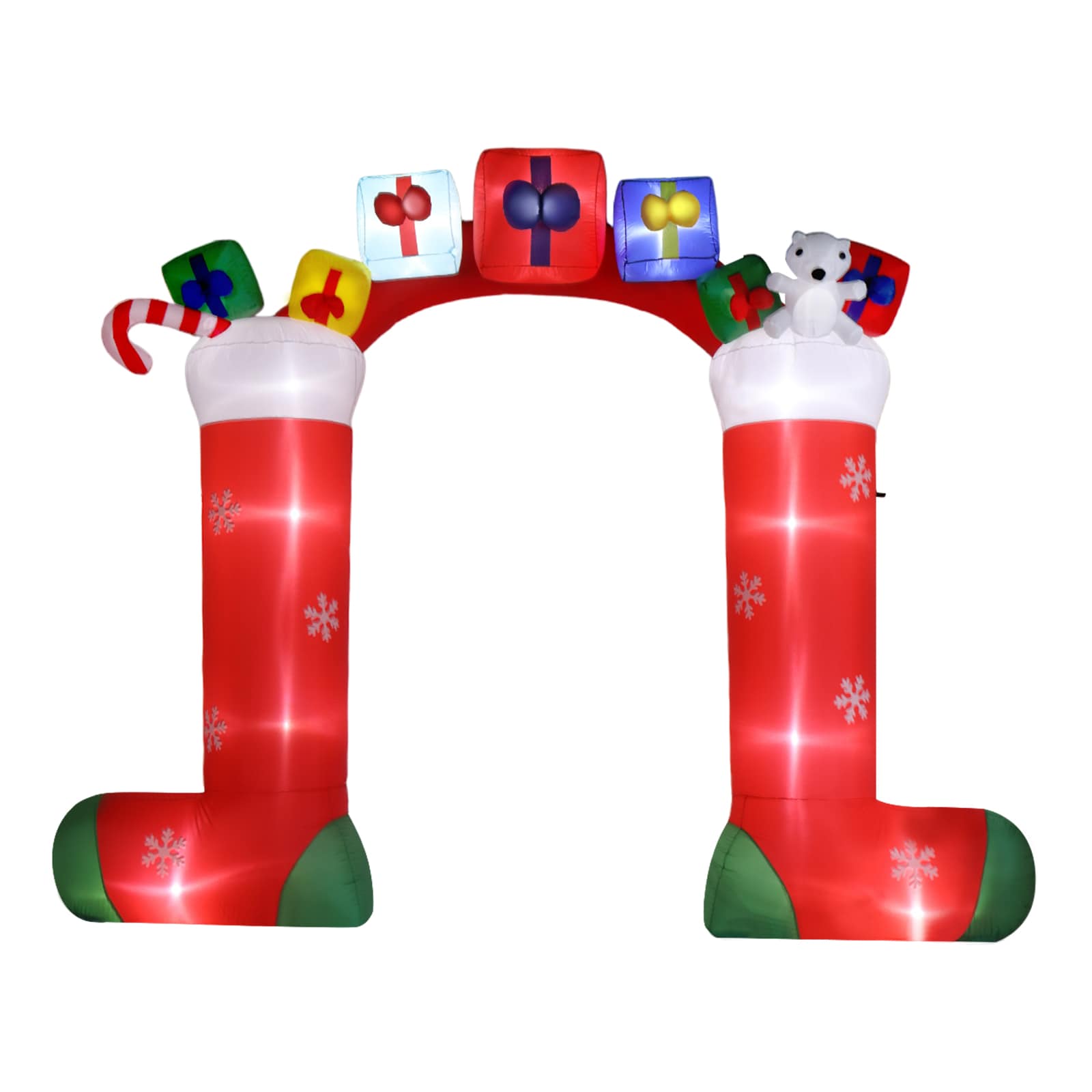 Bestcore 9-ft Inflatable Christmas Stocking Arch Outdoor Christmas Decorations 11 LED Lights 24W Polyester Holiday Archway Yard Decor with Blower and Ground Rods