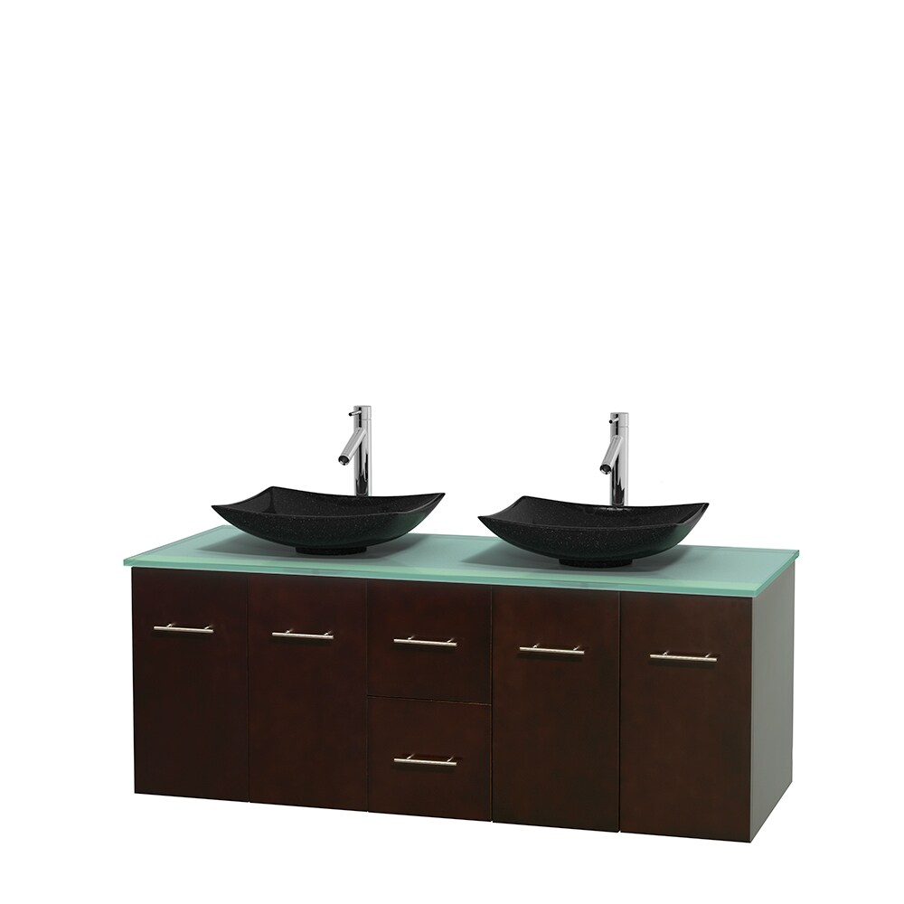 Wyndham Collection WCVW00960DESGGGS4MXX Centra 60-in Espresso Double Sink Bathroom Vanity with Green Tempered Glass Top