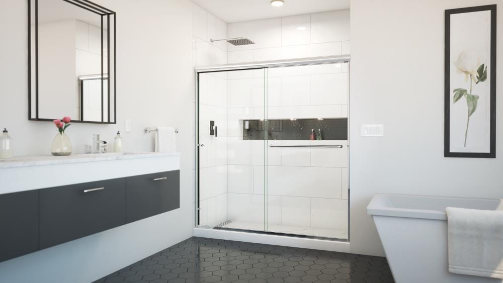 Arizona Shower Door ES16670CHCLL Euro Polished Chrome 62-in to 66-in W x 70.375-in H Semi-frameless Bypass Sliding Shower door 1/4-in Thick Clear Glass