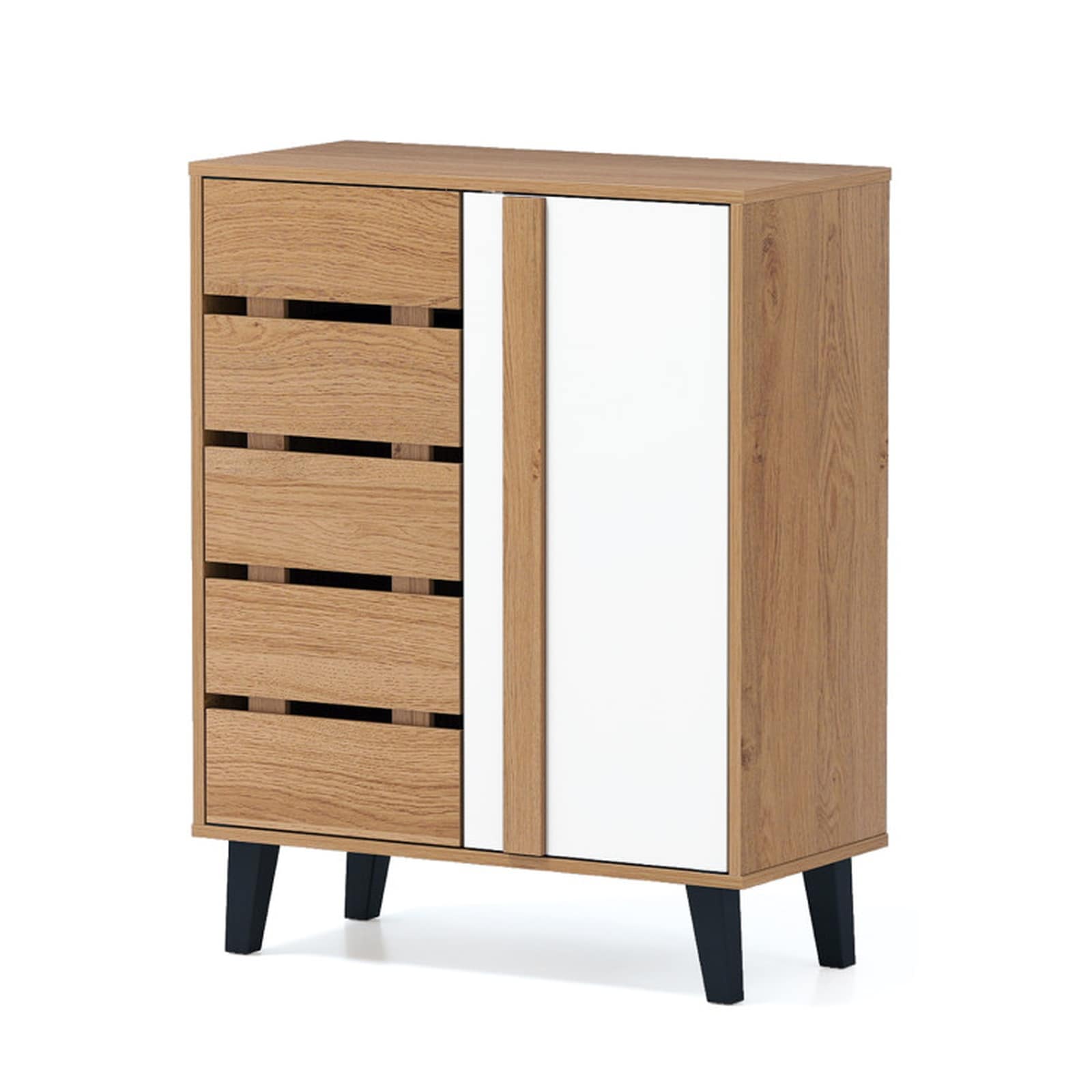 SUGIFT 4-Tier Farmhouse Shoe Cabinet with Louvered Door Adjustable Shelves Anti-Tip Wall Strap and MDF Frame #LW038SUGHY718
