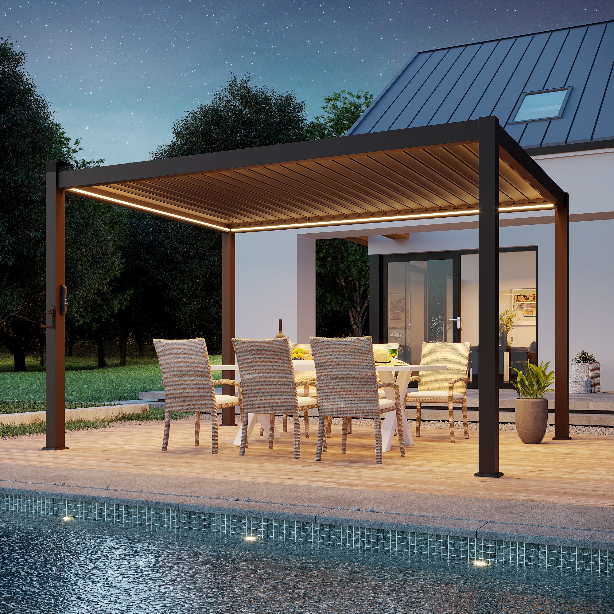 Sonkuki SD-GZ3039BK Pergola Skytop 7-ft 10-3/4-in H Brown with LED Metal Freestanding Pergola