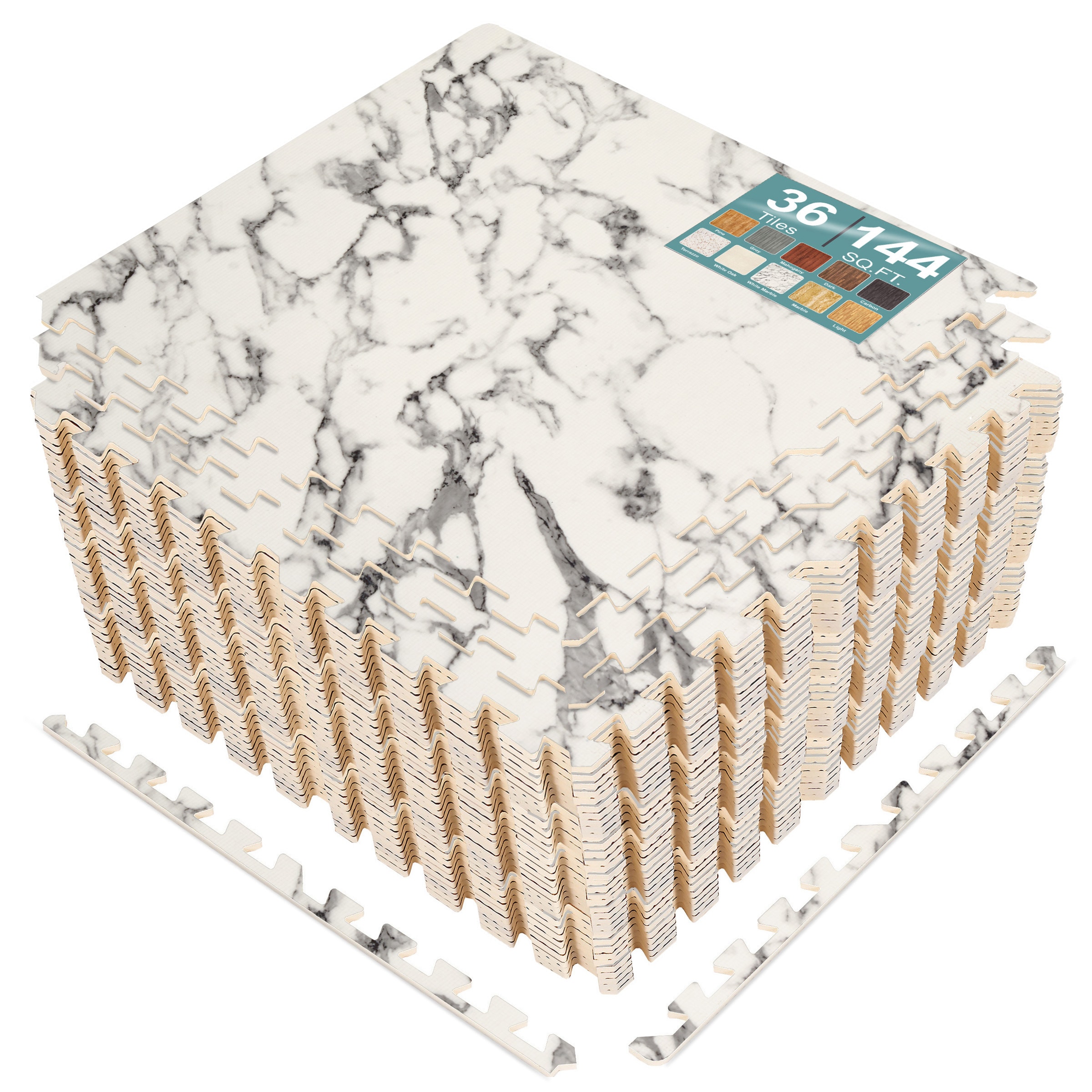 SORBUS 144 Sq Ft Interlocking EVA Foam Wood Grain Floor Tiles with Borders