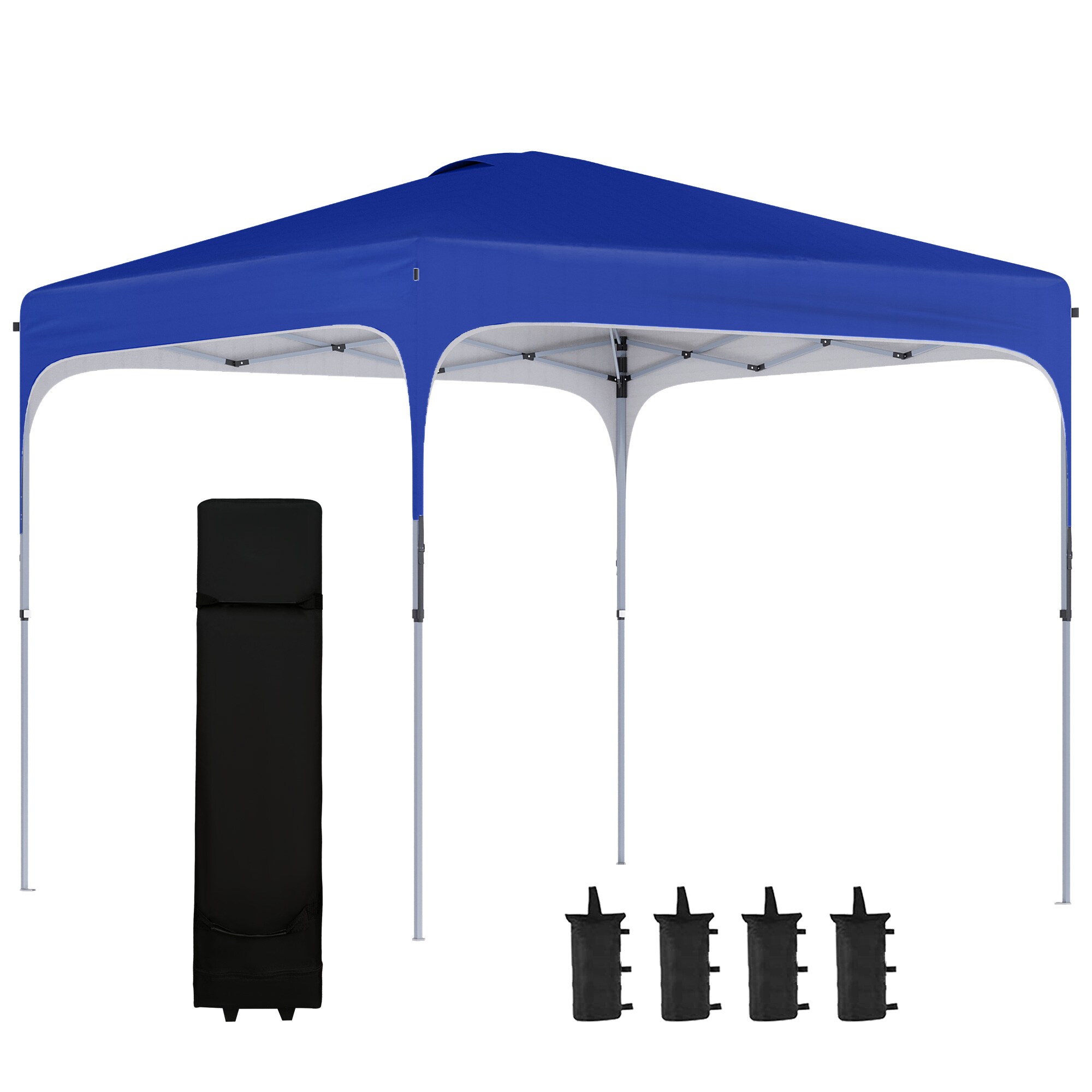 LOVMOR SF-J-W2225P217654 8FT x 8FT Pop Up Canopy Tent with Wheeled Carry Bag and 4 Sand Bags Instant Sun Shelter Tents for Parties Height Adjustable for Outdoor Garden Patio Royal Bue