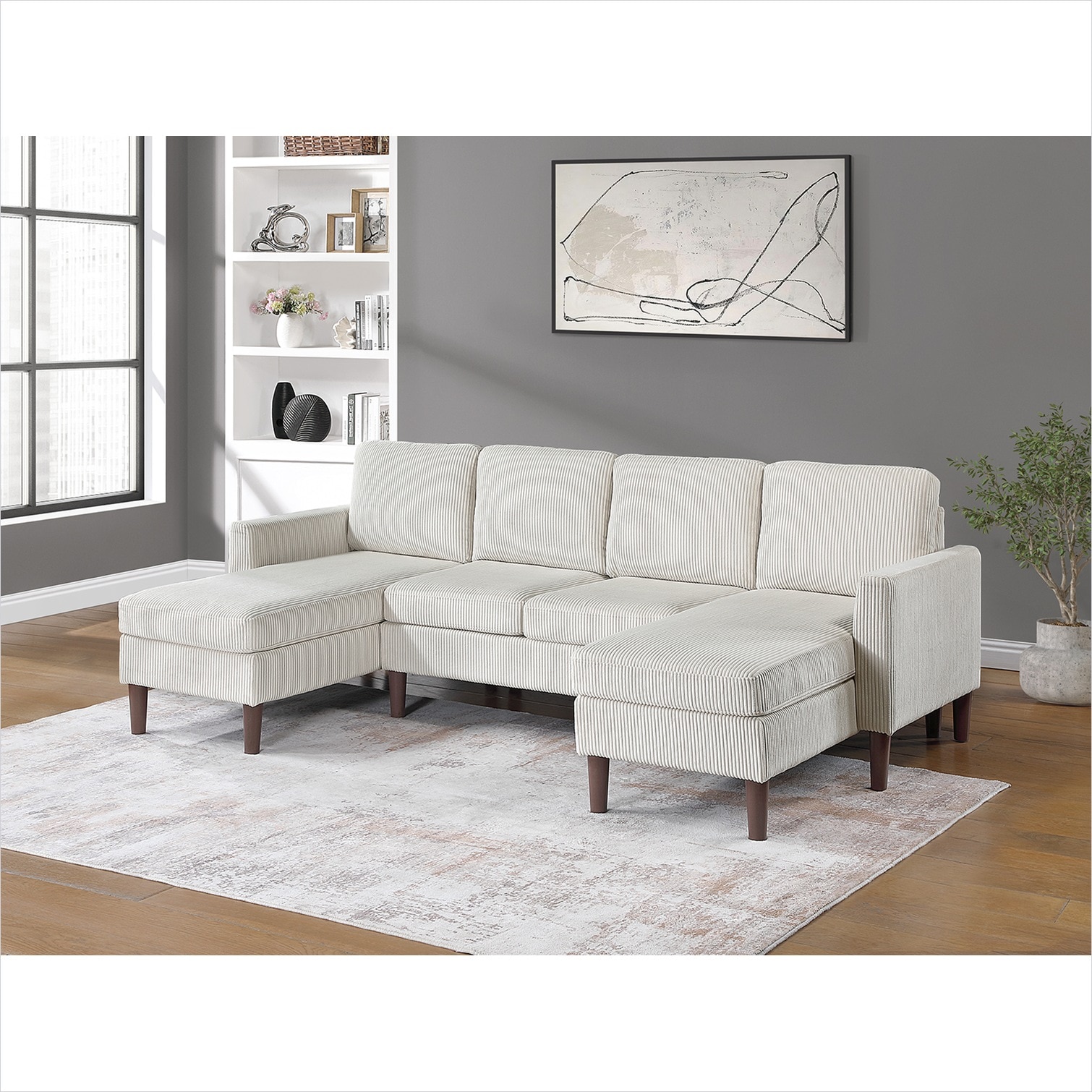 chillscreamni Corduroy L-Shape Sectional Set with Dual Chaises in Linen ...
