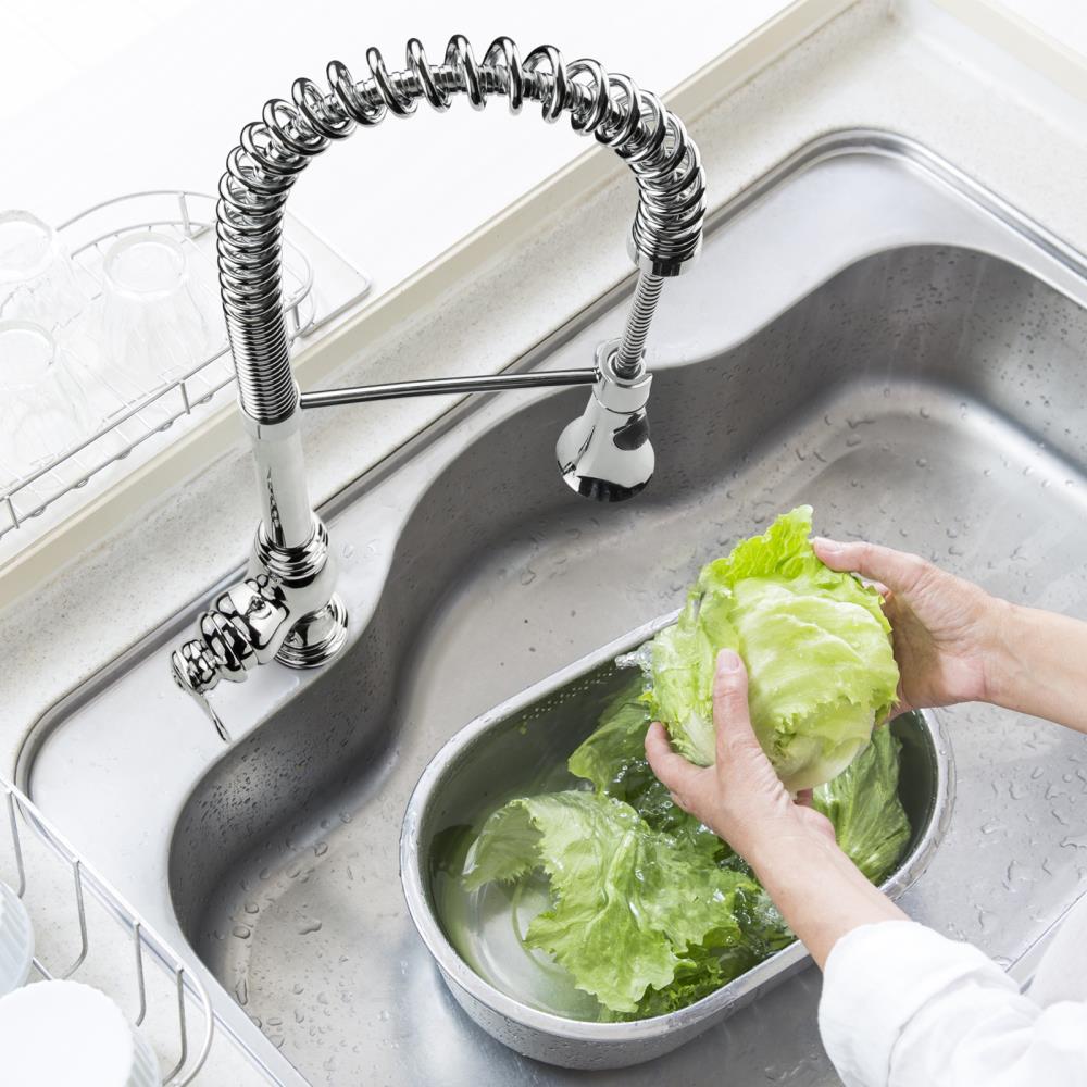 iSpring Chrome 1-Handle Deck-Mount Pull-Out Handle Kitchen Faucet (Deck Plate Included)