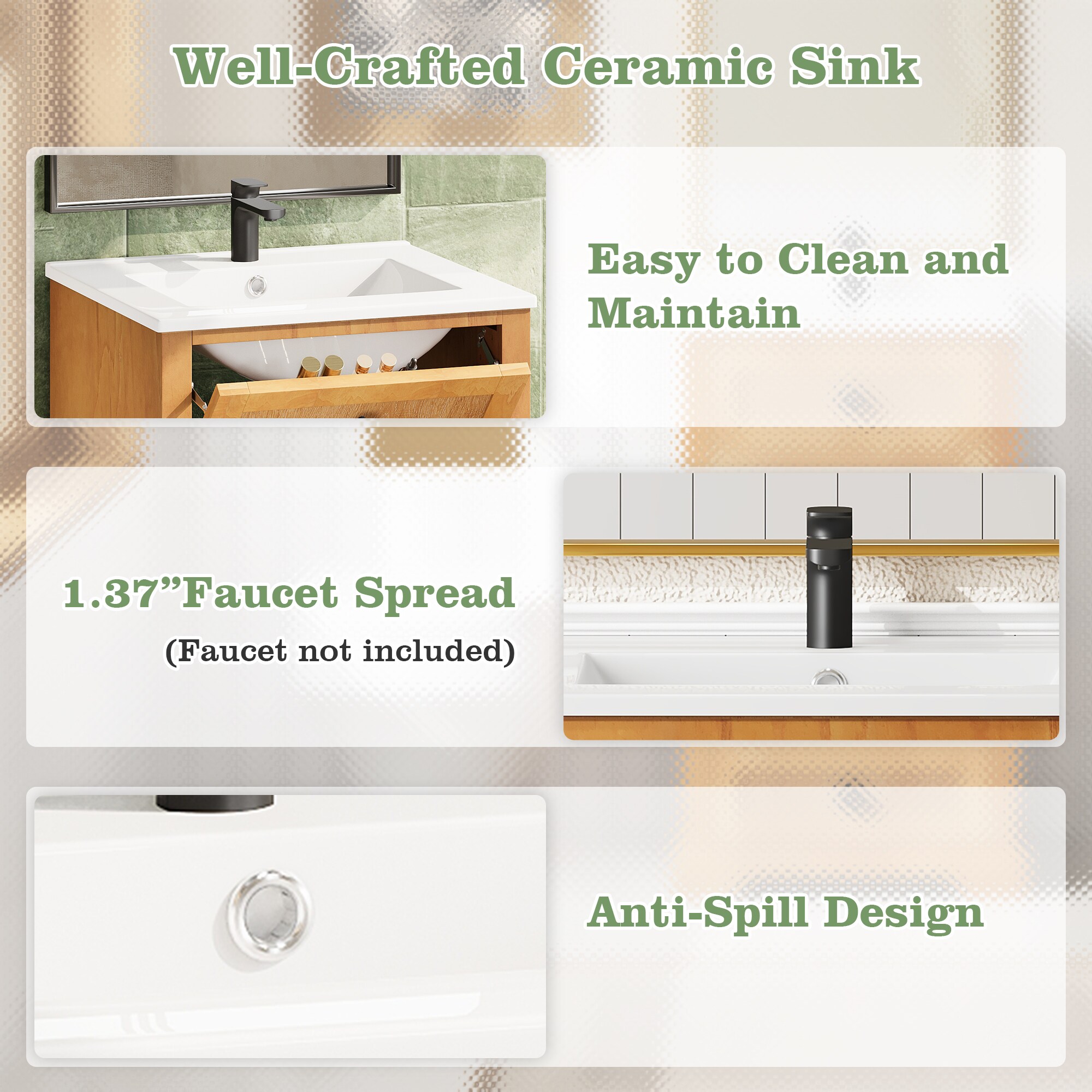 GLANZEND 18.3-in D x 20.1-in W x 33.7-in H Bathroom Vanity Solid Wood ...