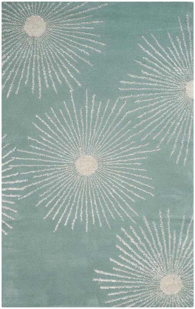 Safavieh SOH712T-5 Soho Starburst 5 x 8 (ft) Tufted Wool Light Teal/Multi Rectangular Indoor Abstract Area rug