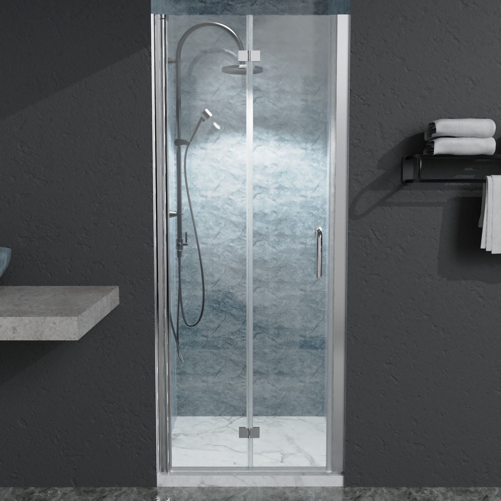 AAZJ JKF-MR6036MG HS Bifold Shower Doors Silver 30-in to 31-in W x 72-in H Semi-frameless Buttress Bifold Shower Door 1/4-in Thick Clear Glass