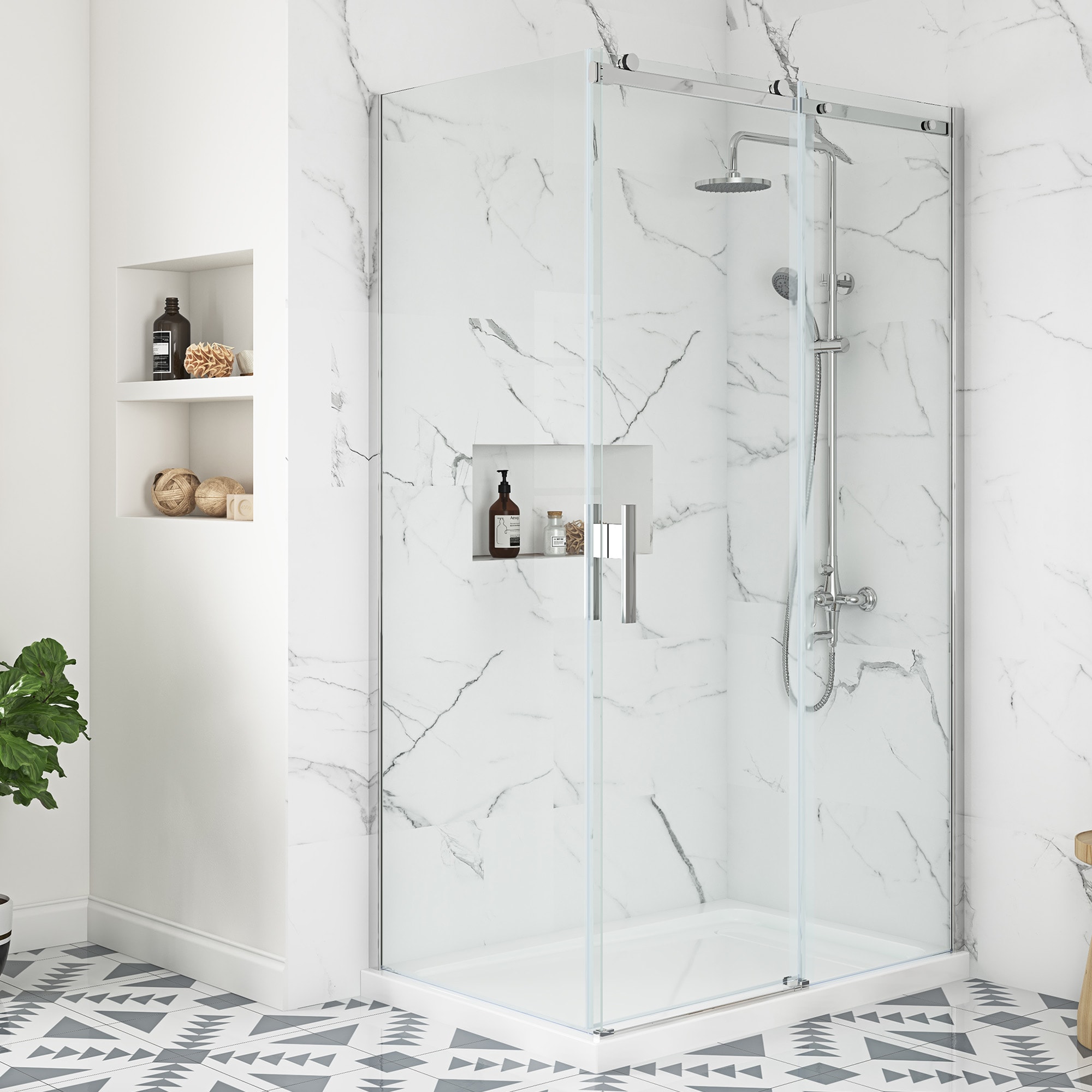 allen + roth DAVIDSON-32SP-CH Davidson Side Panel Polished chrome 30-1/4-in W x 78.75-in H Frameless Corner Fixed Shower door 1/4-in Thick Clear Glass