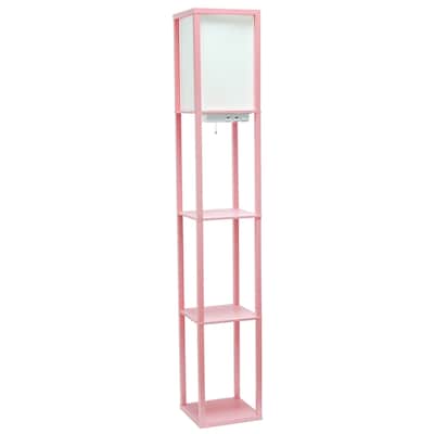 Light Pink Shelf Floor Lamp, Pink Metal Glass Shelves