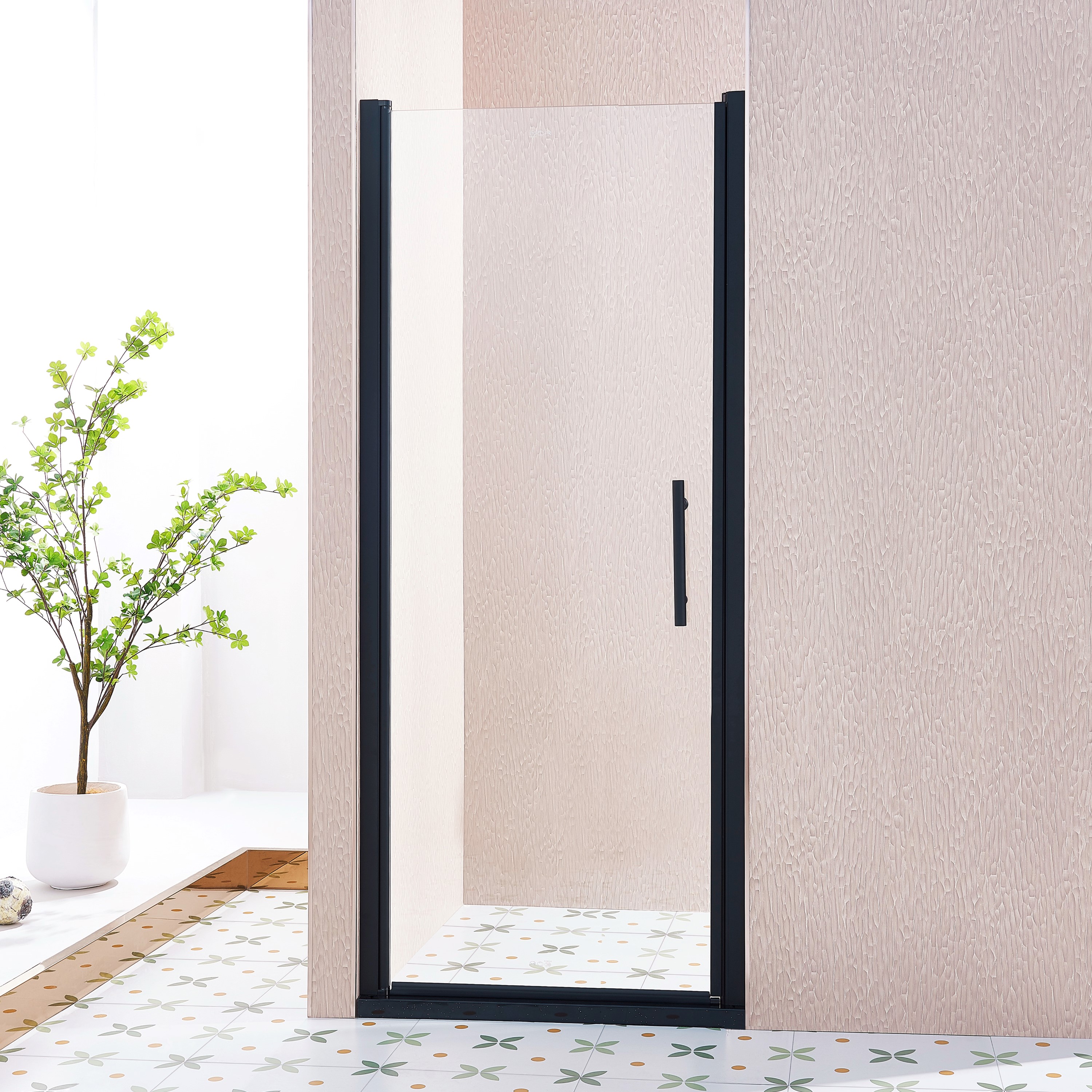 LOVMOR 32-33.5 in W x 75 in H Pivot Single Swing Shower Door Aluminium Alloy 1/4 in (6mm) Thick SGCC Tempered Clear Matte Black #SF-WS-W2758P342531