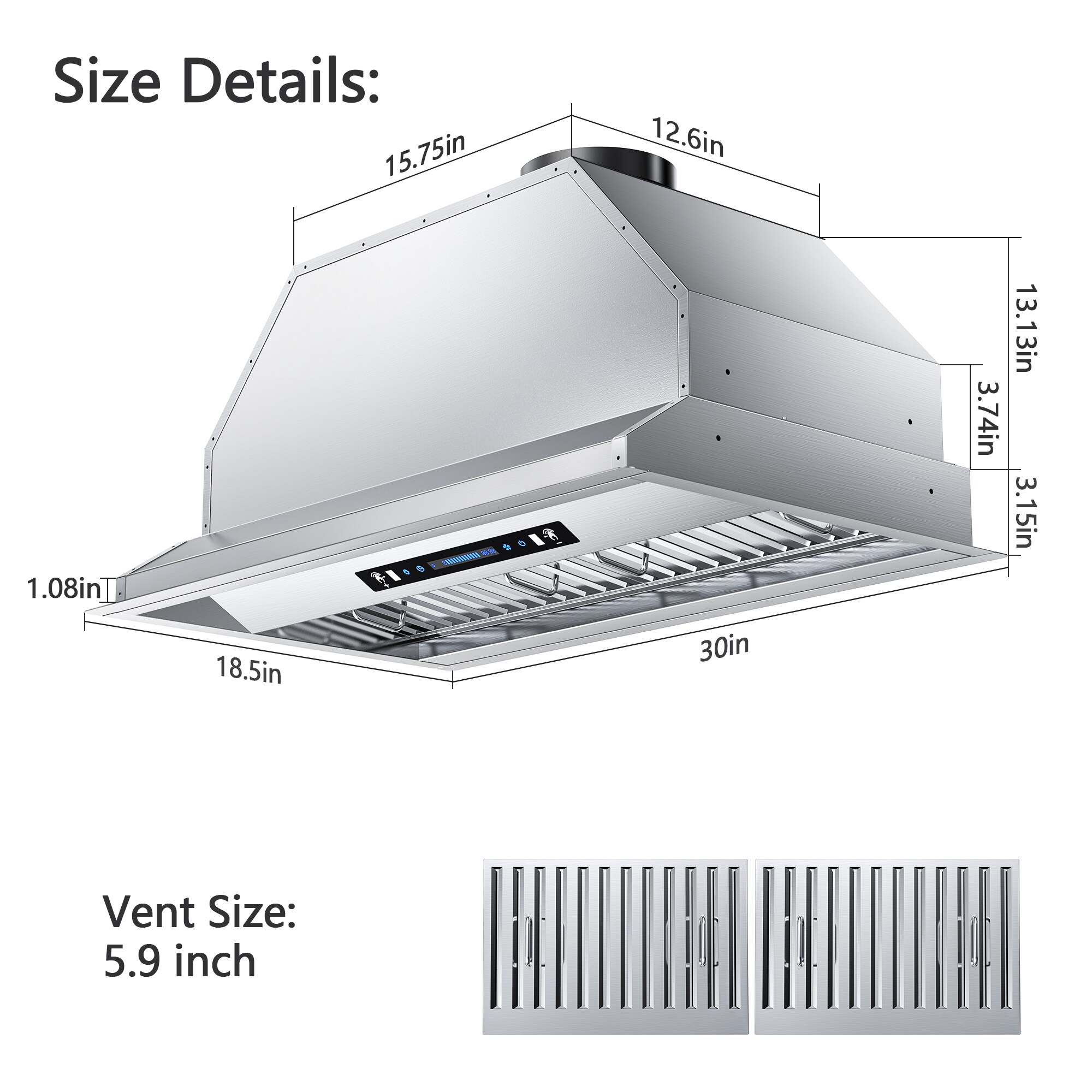 VIKIO 30-in Ductless 850-CFM Stainless Steel Insert Under Cabinet Range ...