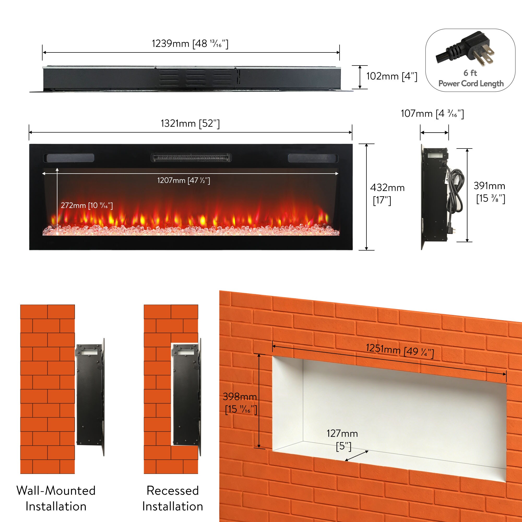 Fun Orange FUN26EF52 Electric-Fireplace-Fireboxes - View #4