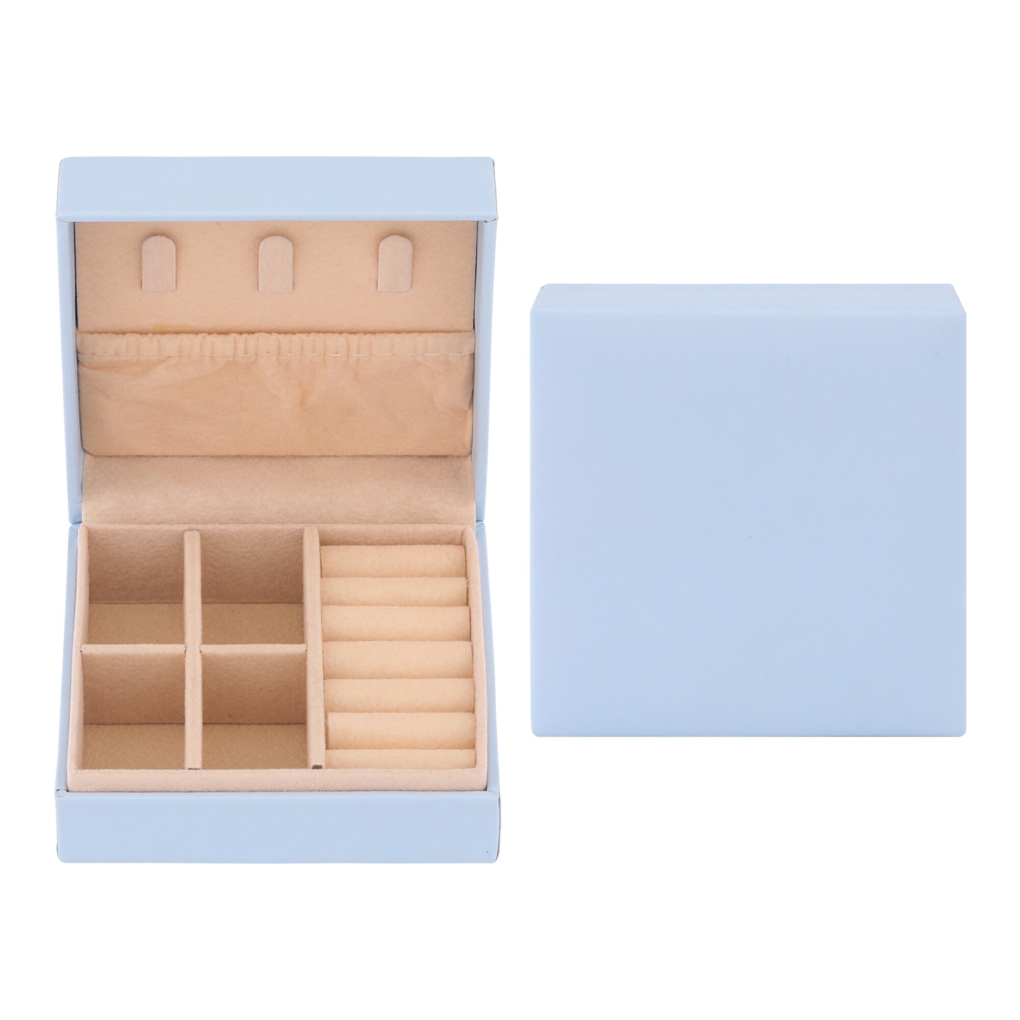 Unique Bargains Travel Jewelry Box for Women Birthday Gifts Small Portable PU Leather Jewelry Organizer Case Storage Display Holder 3.5x3.5x1.5in Blue