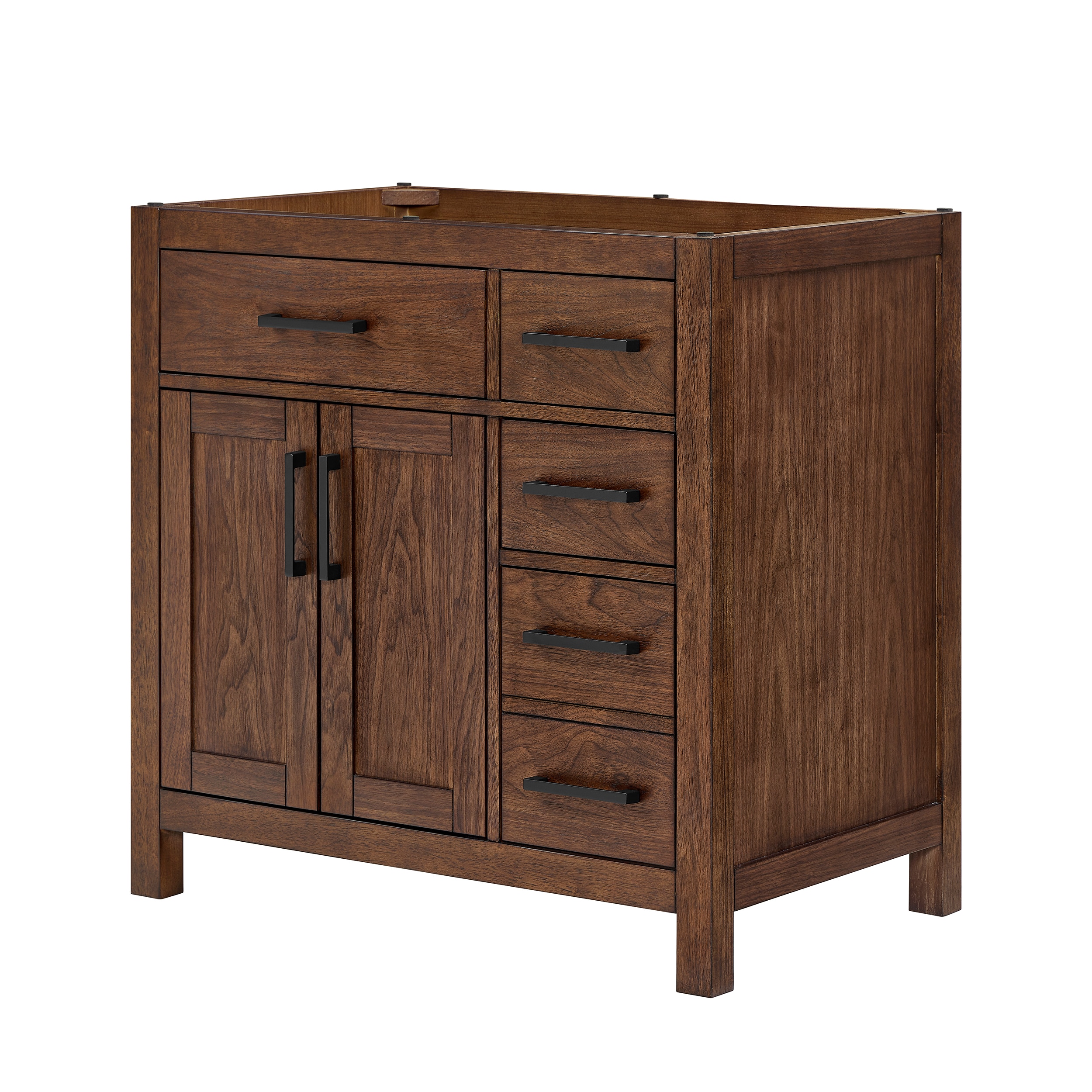 Wyndham Collection Beckett 36-in Dark Walnut with Matte Black Trim Bathroom Vanity Base Cabinet without Top