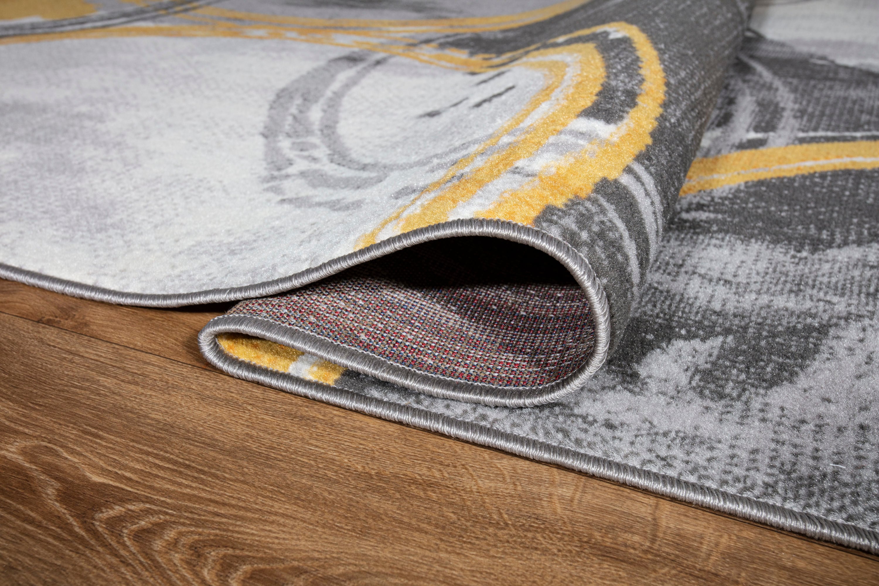 Yellow and Gray Geometric Circles 5' x 7' Synthetic Area Rug