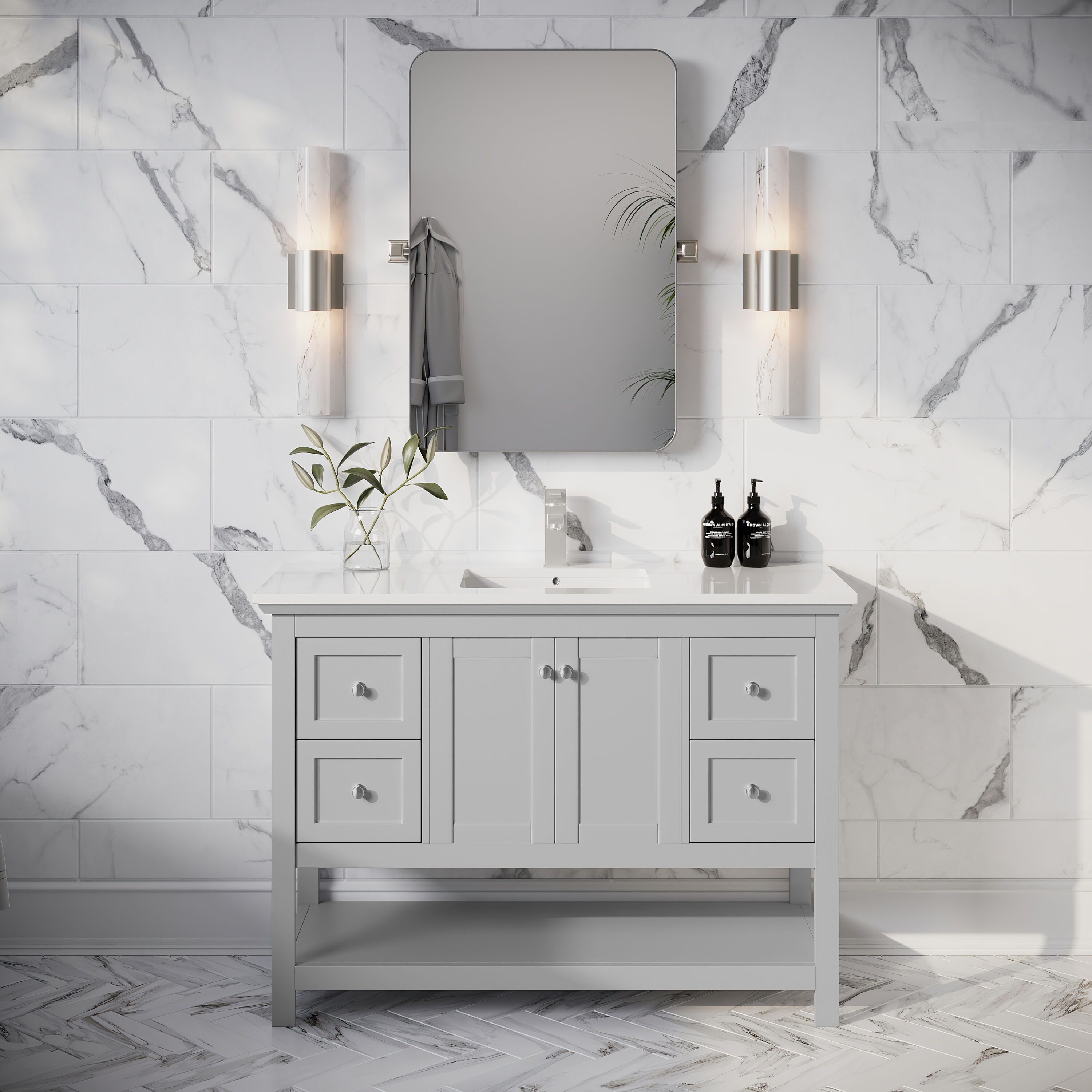 Fresca FCB2348GR-CWH-U Manchester 48-in Gray Undermount Single sink Bathroom Vanity with White Quartz Top