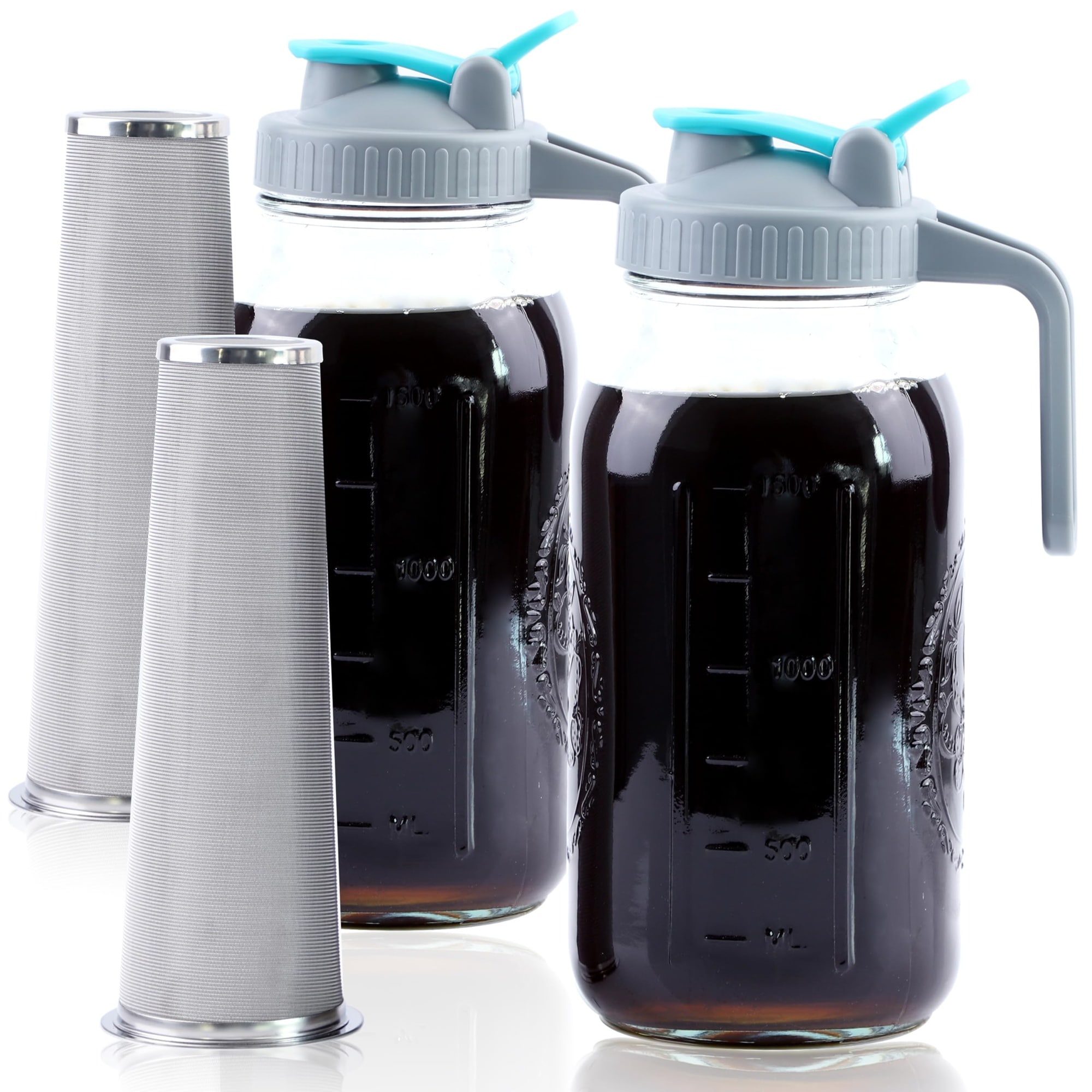 Aoibox  64 Oz Wide Mouth Glass Cold Brew Coffee Maker Set with Stainless Steel Filter and Airtight Lids for Iced Coffee