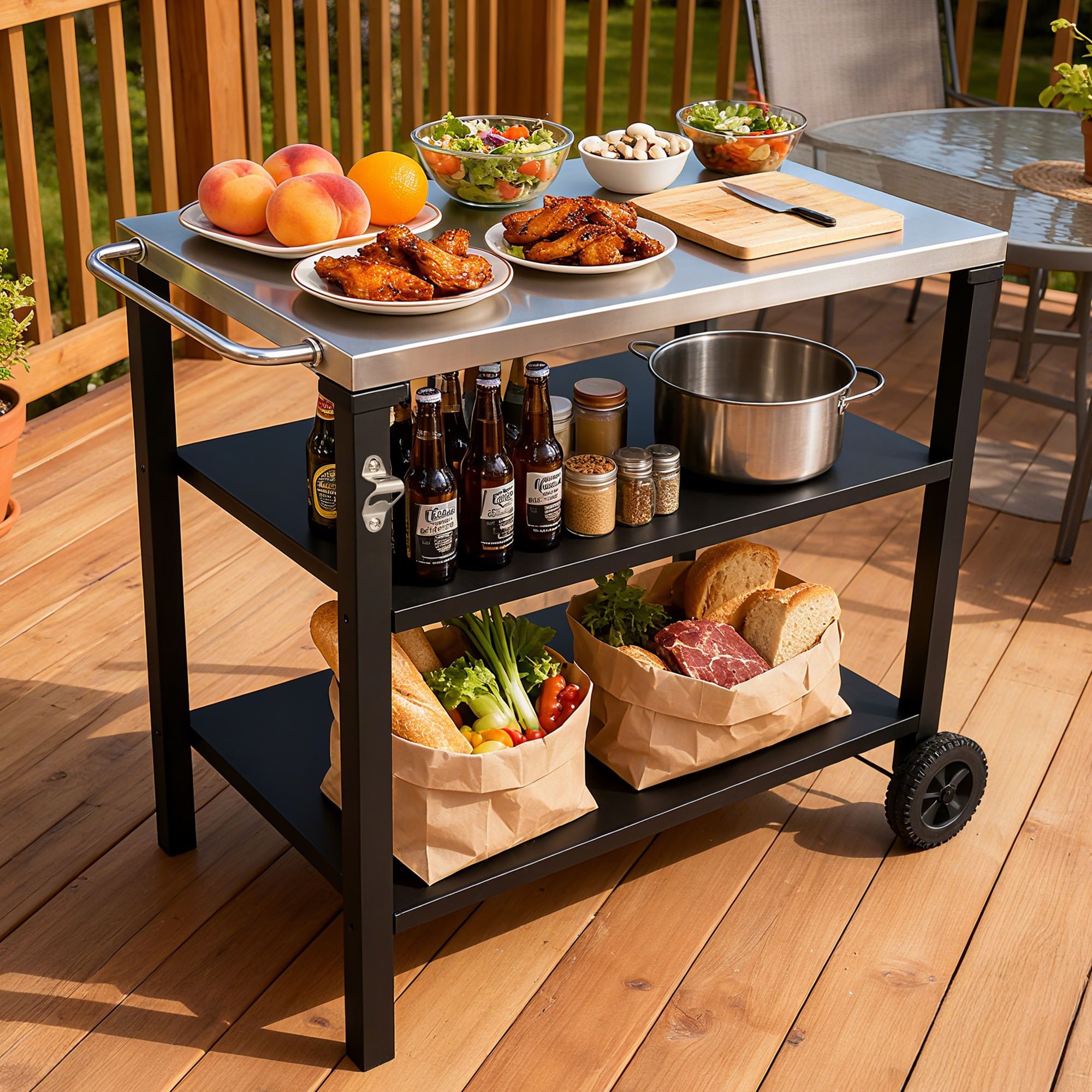 BABOOM - Rolling Serving Bar Cart Black Steel Grill cart