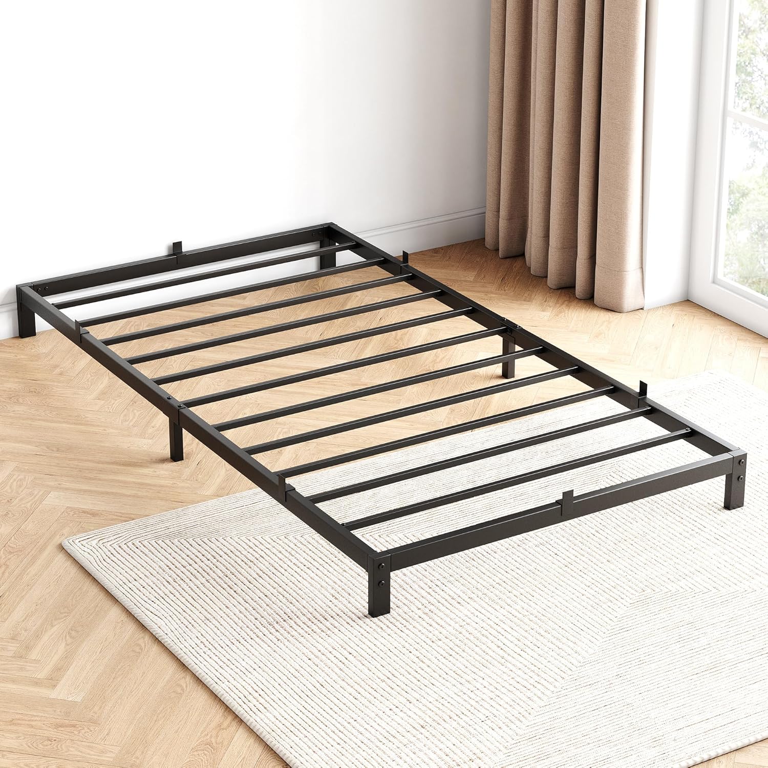Qeetex LHF-BED-PHO-0YIOJLIA 8 Inch Twin Bed Frame Twin Size Metal Platform Bed Frame with Storage Under Bed Sturdy Structure Easy Assembly No Box Spring Needed Noise Free Black
