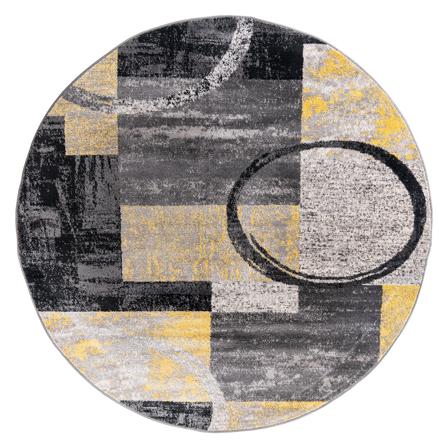 World Rug Gallery 307YELLOW6RND 6 x 6 (ft) Loomed Polypropylene Yellow Round Indoor Geometric Global Area rug