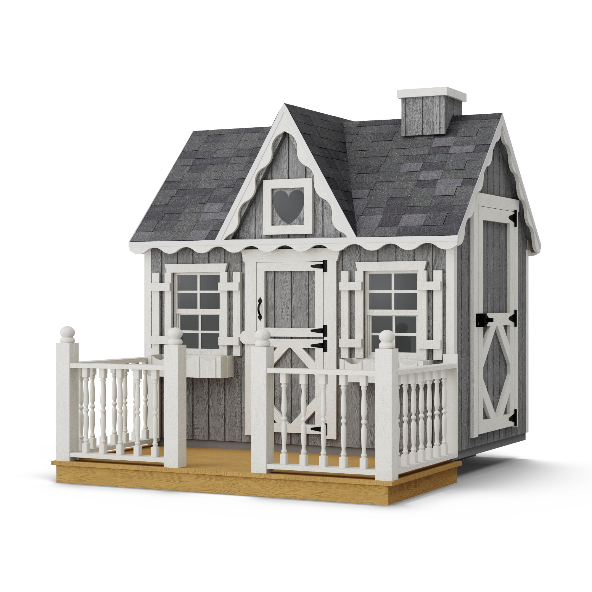 Little Cottage Co 4X6 VP-PNK-FK-DR 4x6 Victorian Playhouse with Deck and Rail Outdoor Wood Playhouse