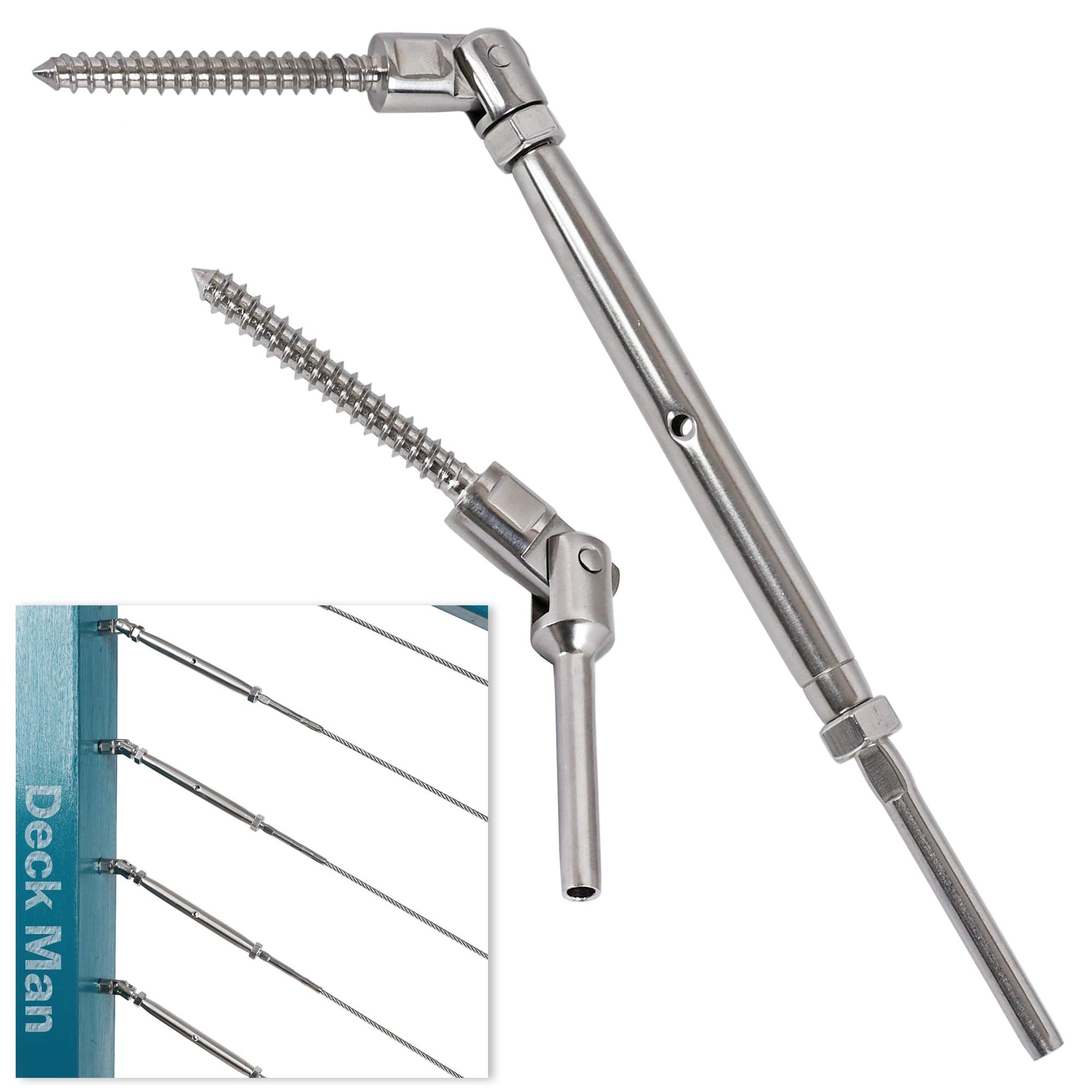 Justincity  1 8 inch T316 Stainless Steel Adjustable Angle Single Screw Cable Railing Kit Hardware for Wood Posts Marine Grade 30 Pairs