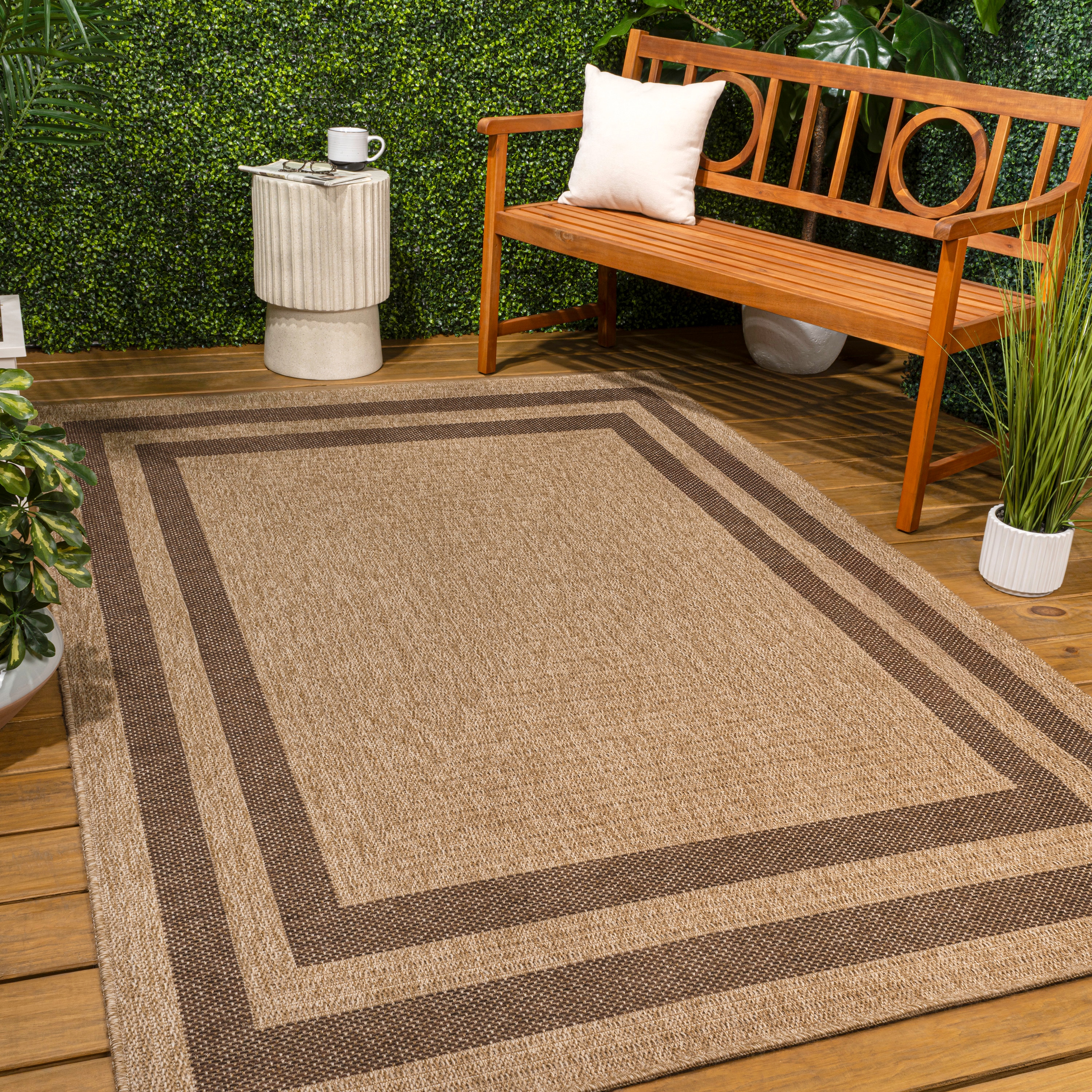 JONATHAN Y Frenzy Easy Jute Minimalist Boho Inset Border Natural/Brown ...