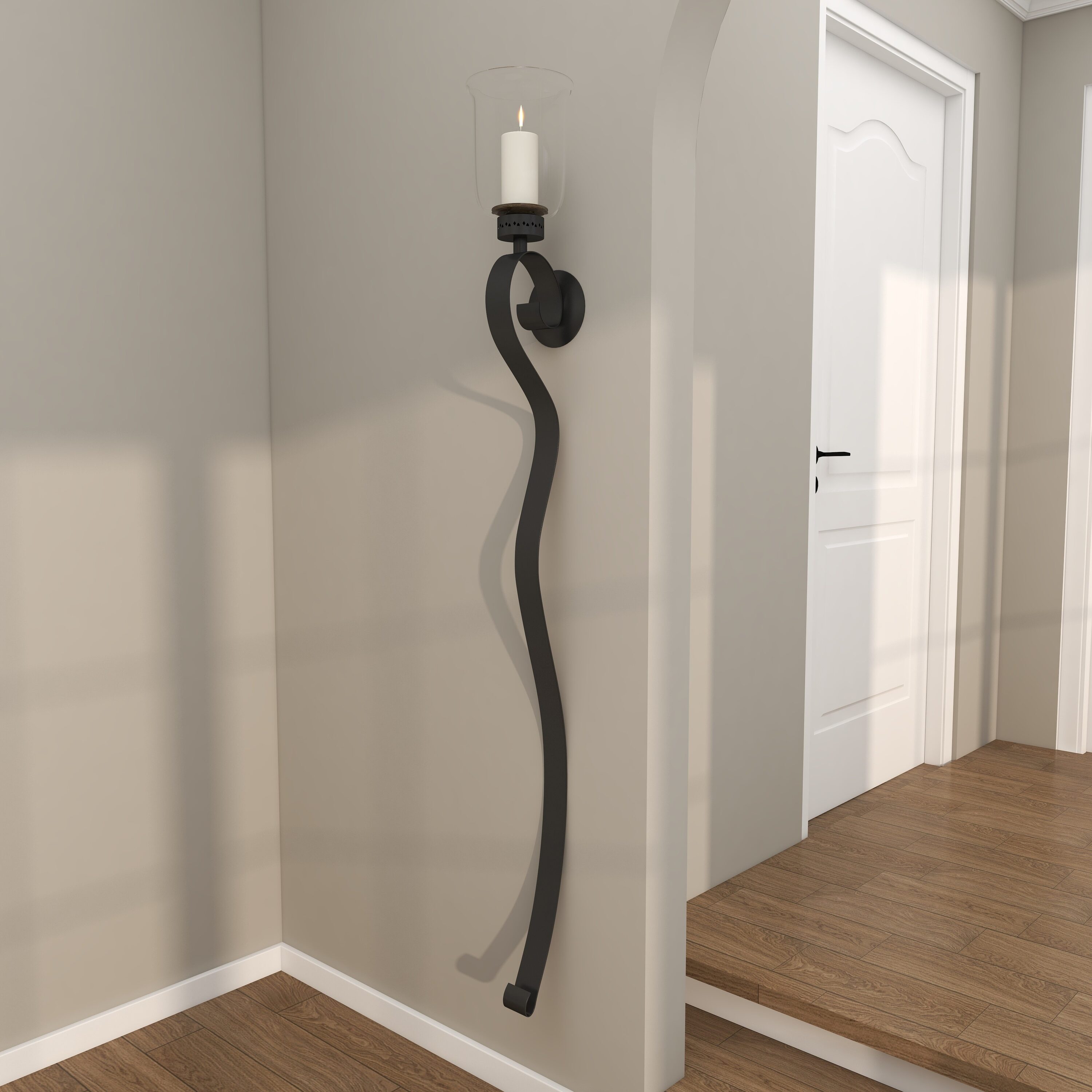 Black Wrought Iron Abstract Hurricane Wall Sconce