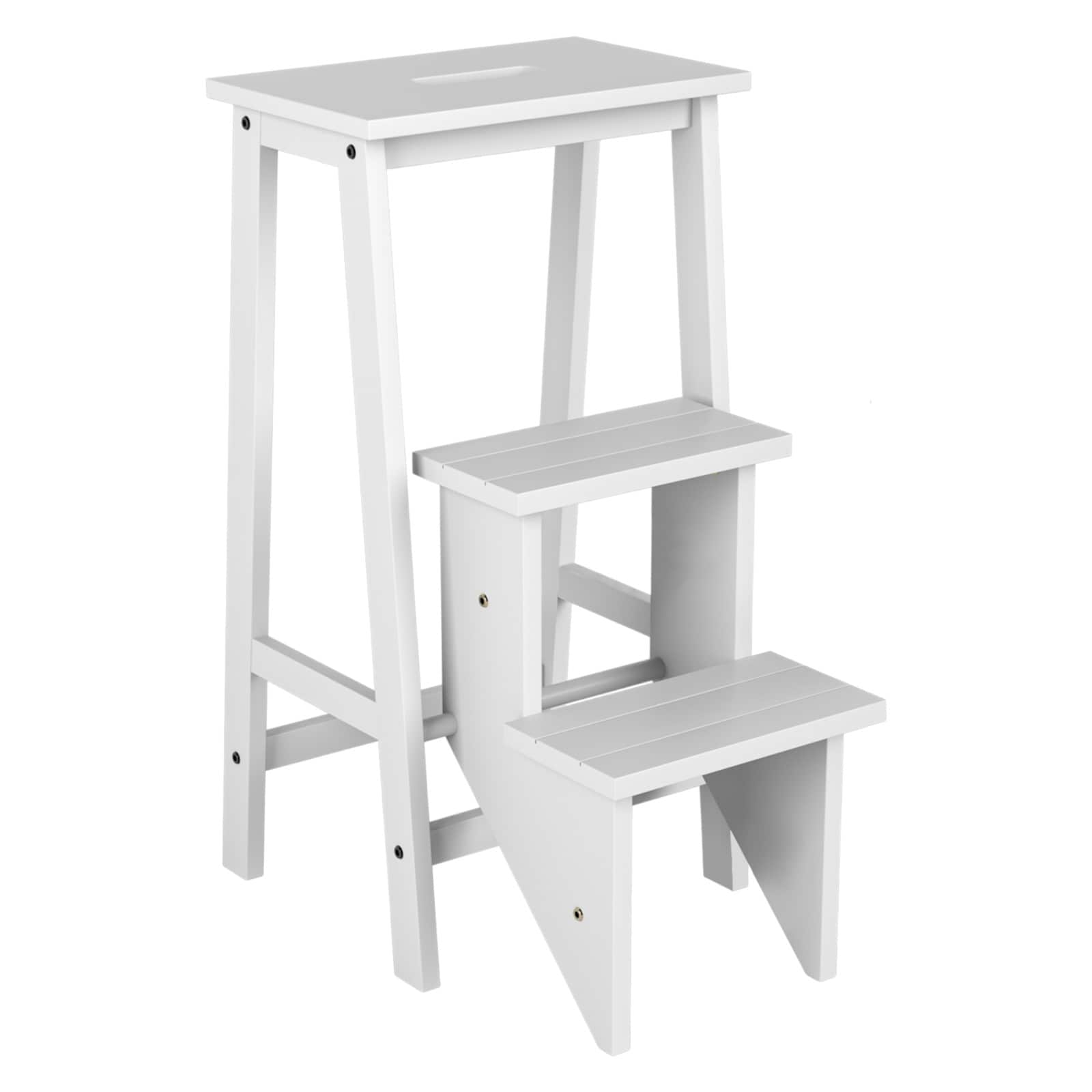 Slickblue 3-Step 200 lbs Capacity White Rubber Wood Foldable Step Stool for Home #D-CO-HW19501VJ
