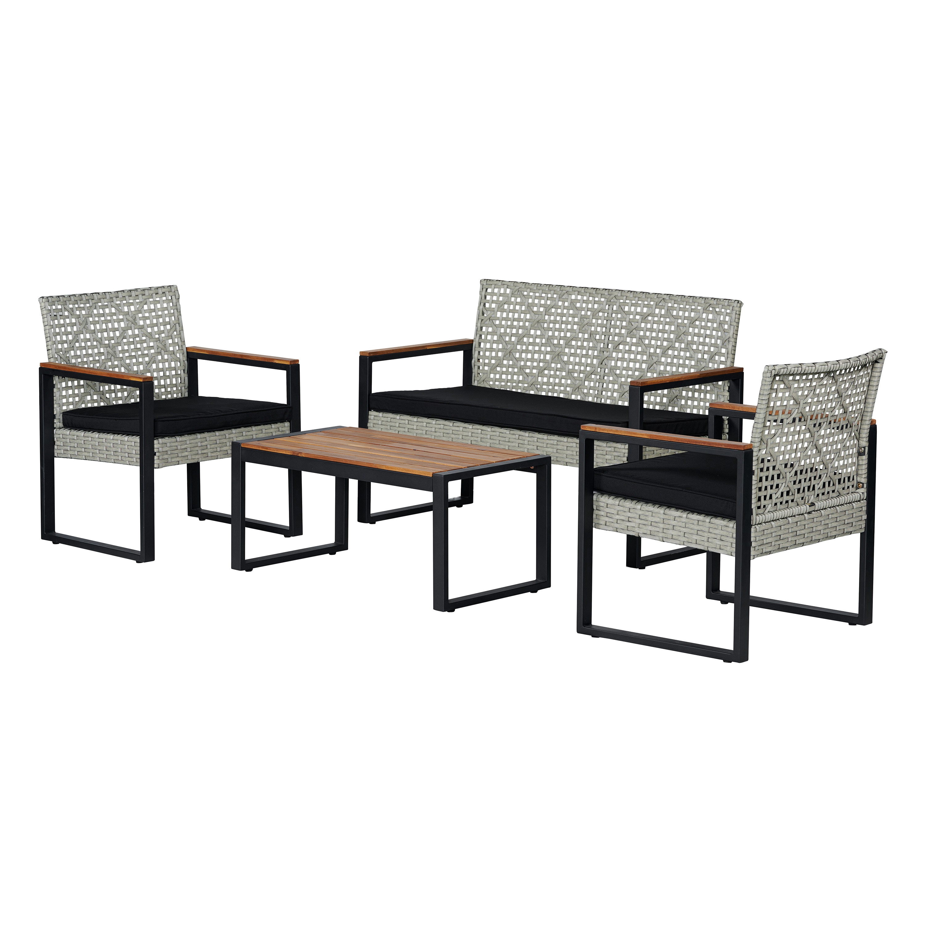 Wilder Black and Natural Faux Wicker 4-Piece Patio Set
