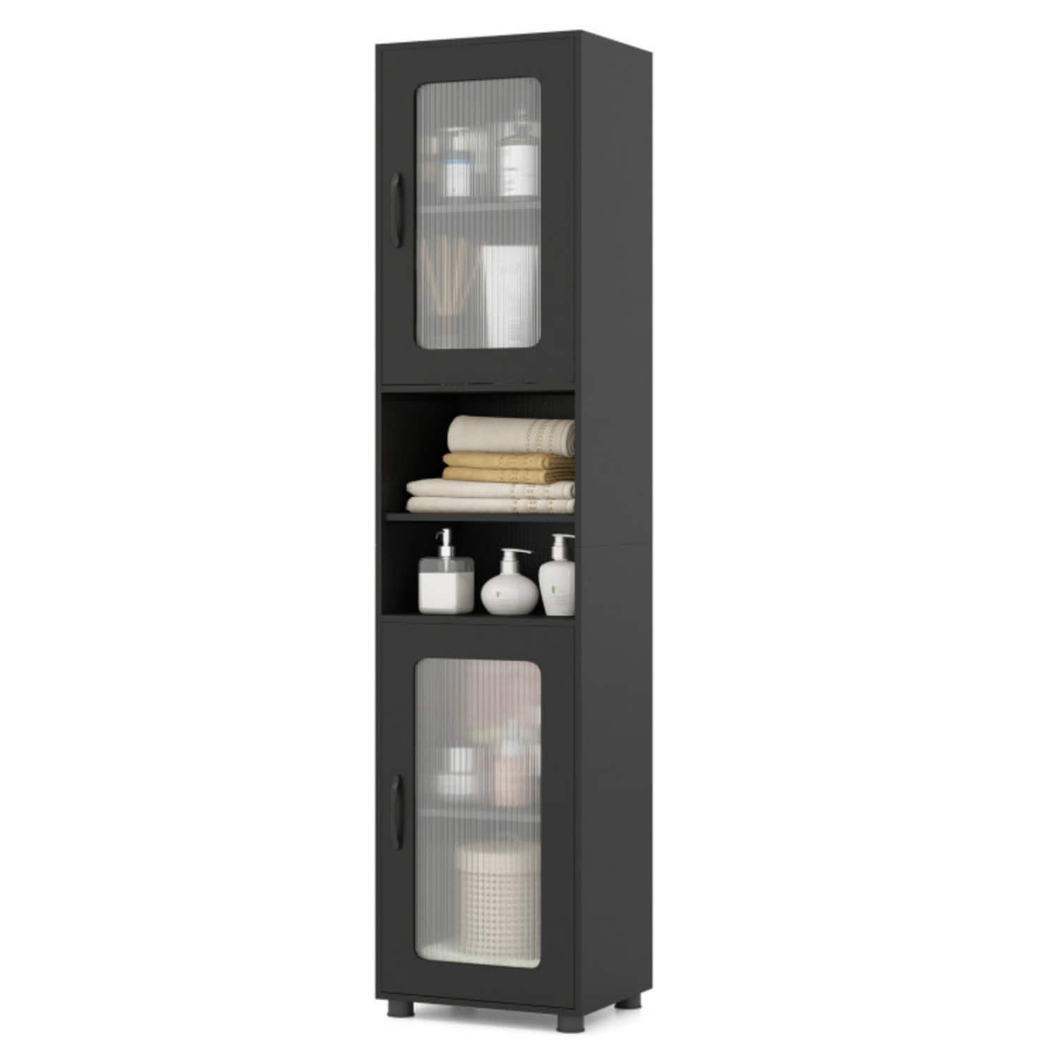 Vanityfus Tall Bathroom Storage Cabinet 67 Inches Freestanding Storage Organizer-Black