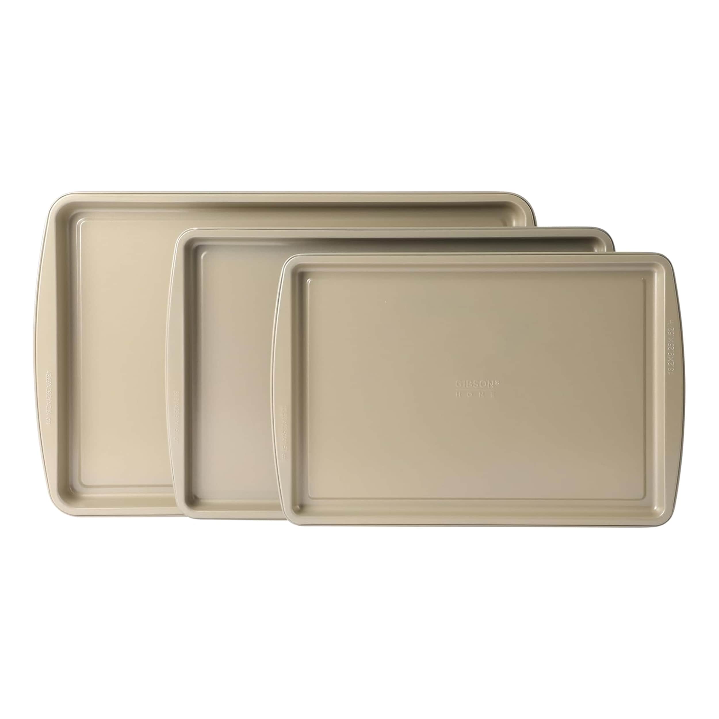 Gibson  Home Lyneham 3 Piece Carbon Steel Nonstick Cookie Sheet Set in Champagne Gold