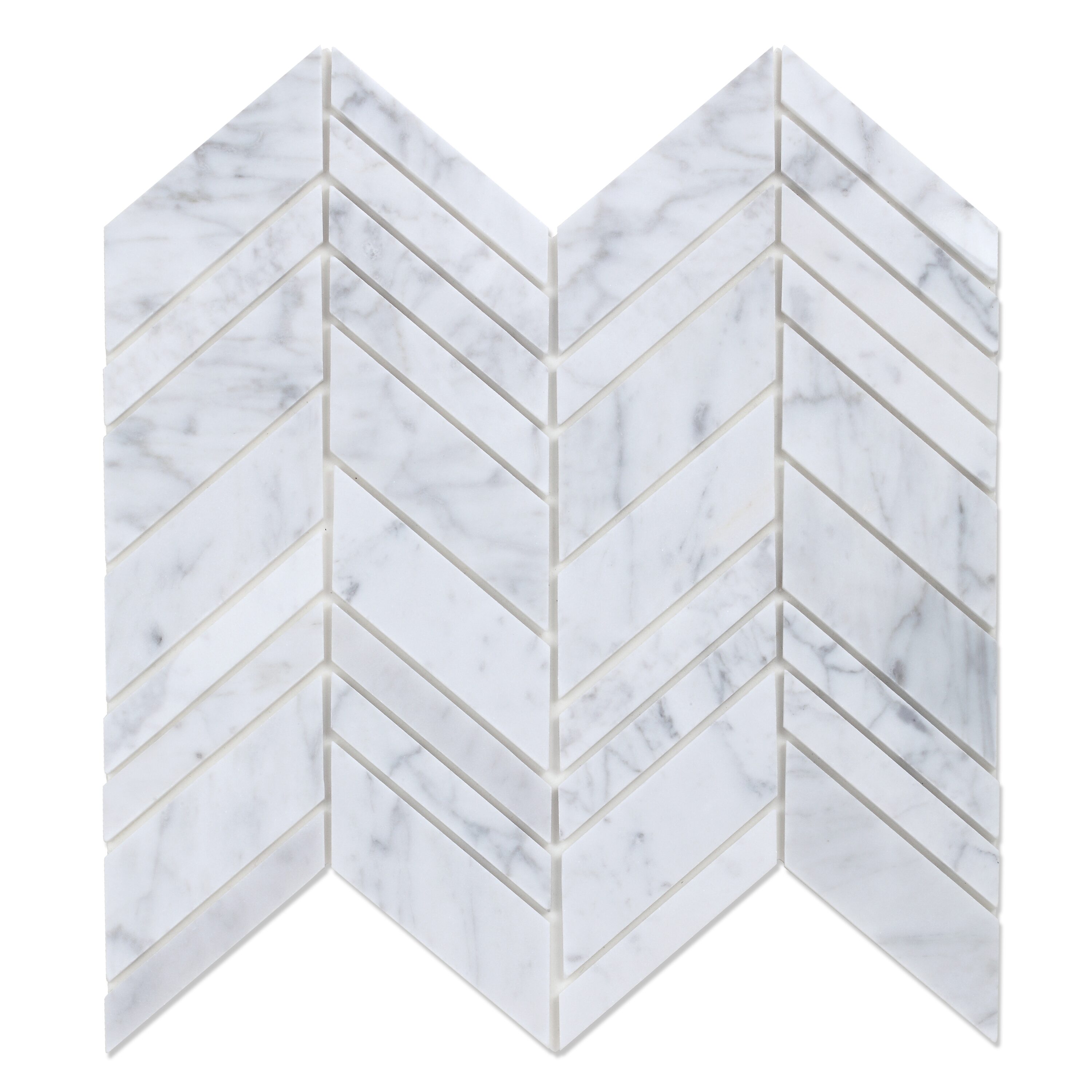SpeedTiles IS000PIS563/BX6 2X Faster White and Gray 11-in x 12-in Carrara-look Natural Stone Marble Look Chevron Mosaic Wall Tile (5.42-sq. ft/ Carton)