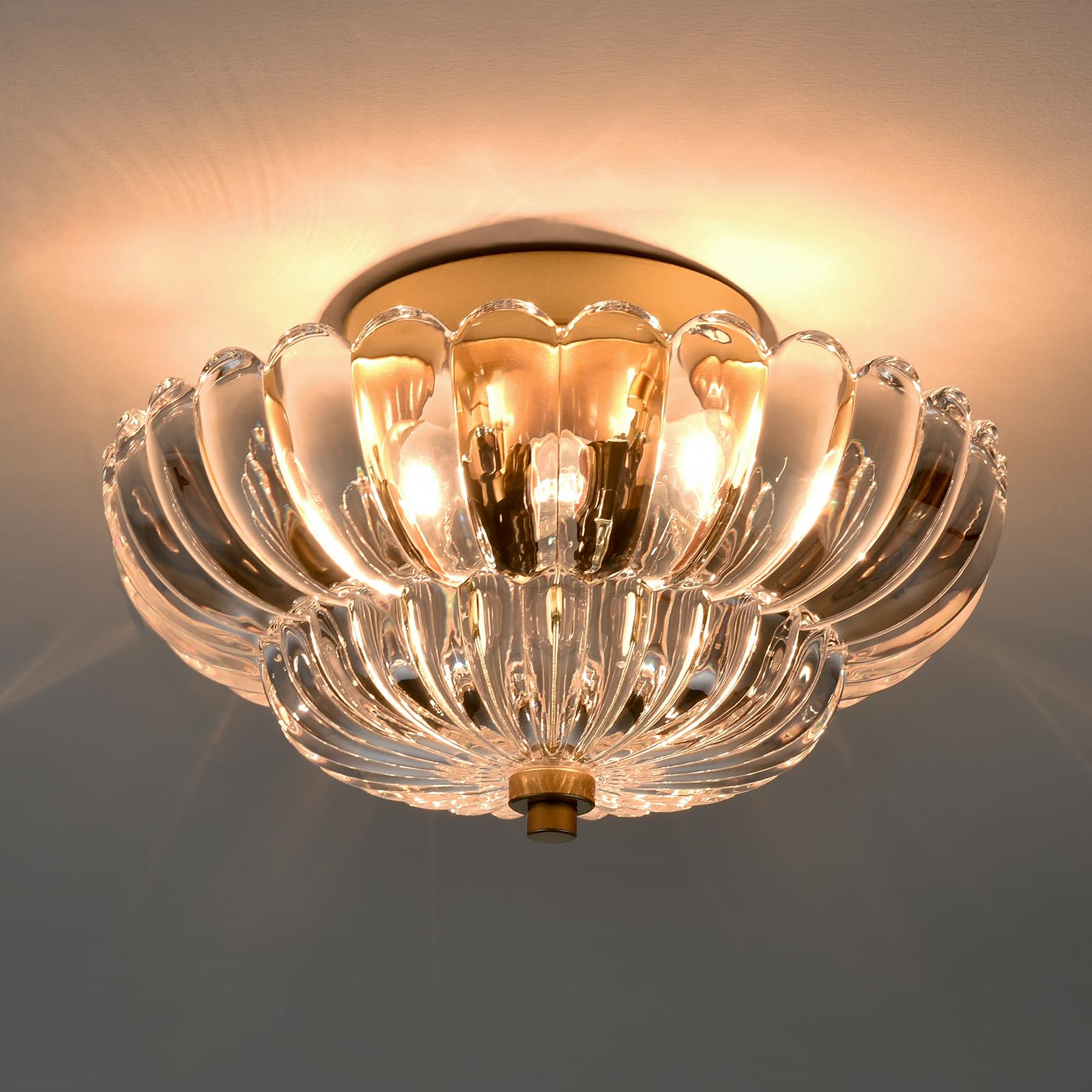 IUEST  Gold Flush Mount Ceiling Light Fixture with Scalloped Clear Glass for Bedroom Entryway Bathroom Living Room Porch durable home and garden
