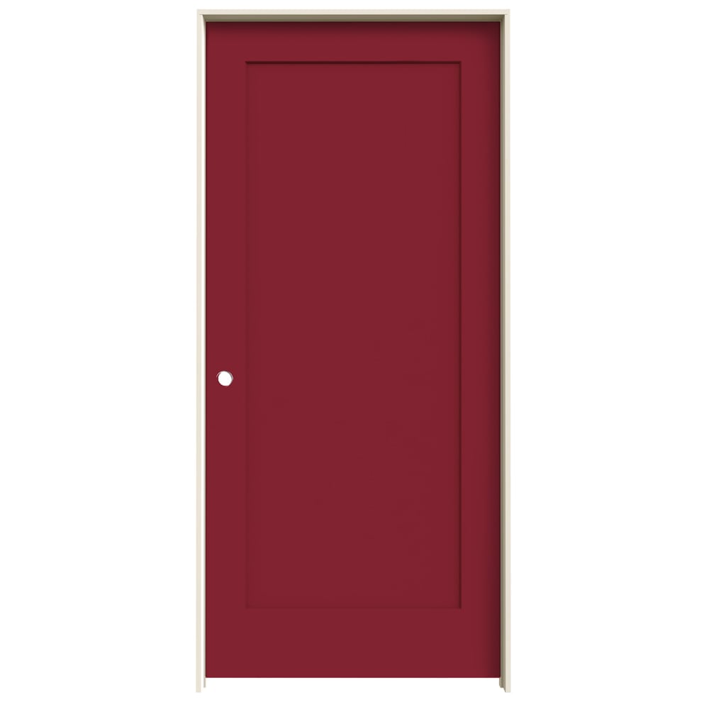 JELD-WEN LOWOLJW191200309 36-in x 80-in Cranberry Solid core 1-panel square Right hand Smooth Prefinished Molded composite Flat Jamb Single Prehung Interior Door