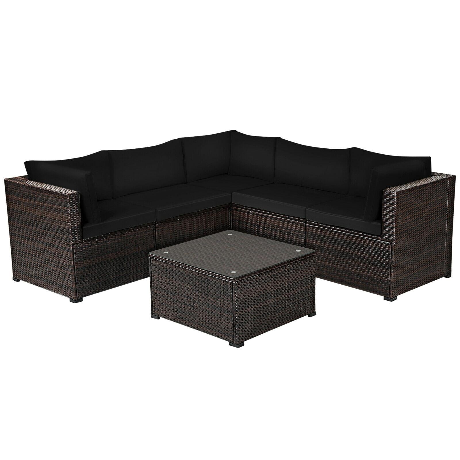 BABOOM BOM-0624DK+-CO 6 -Piece Rattan 4 Patio Sofa Conversation Set with Black Cushions