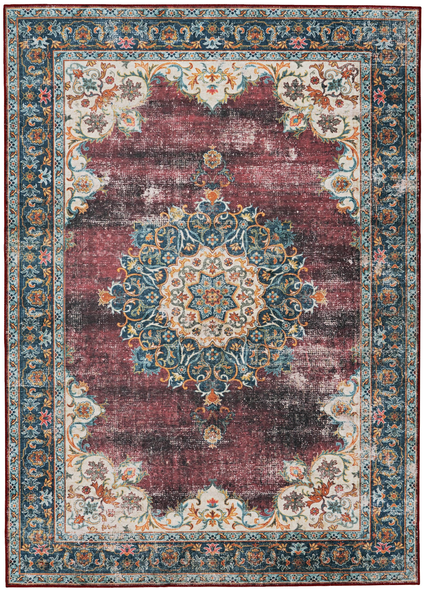 Linon RUGWR1035 3 x 5 (ft) Woven Polyester Ivory/Burgundy Rectangular Indoor Border Machine washable Area rug