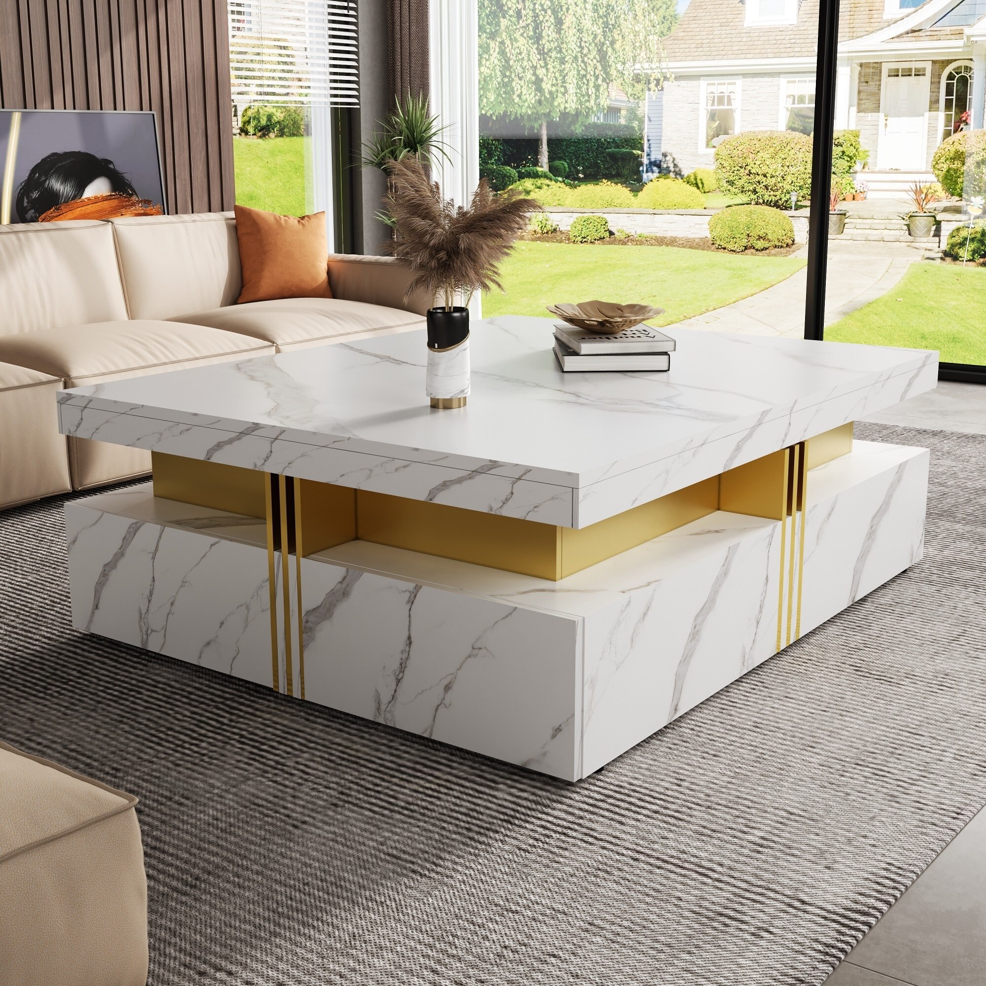Horizons Prime 43 inch White MDF Square Storage Coffee Table with