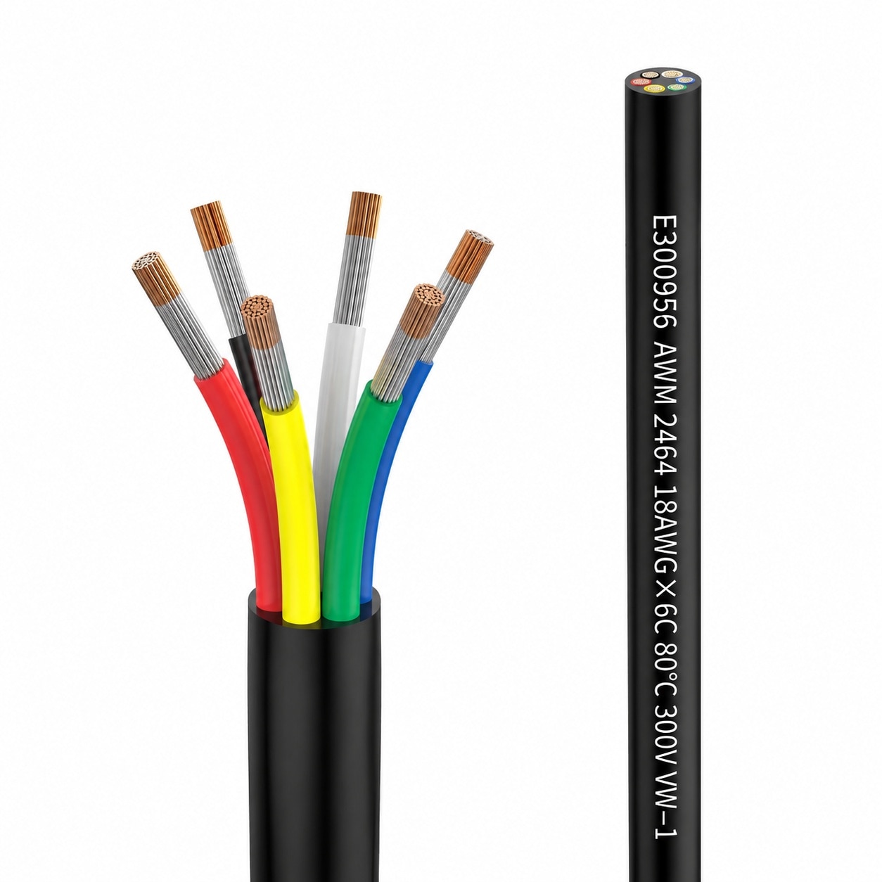 Aoibox  18 AWG 6 Conductor Low Voltage Control Cable 100 ft UL2464 Tinned Copper 300V Black Jacket Wire