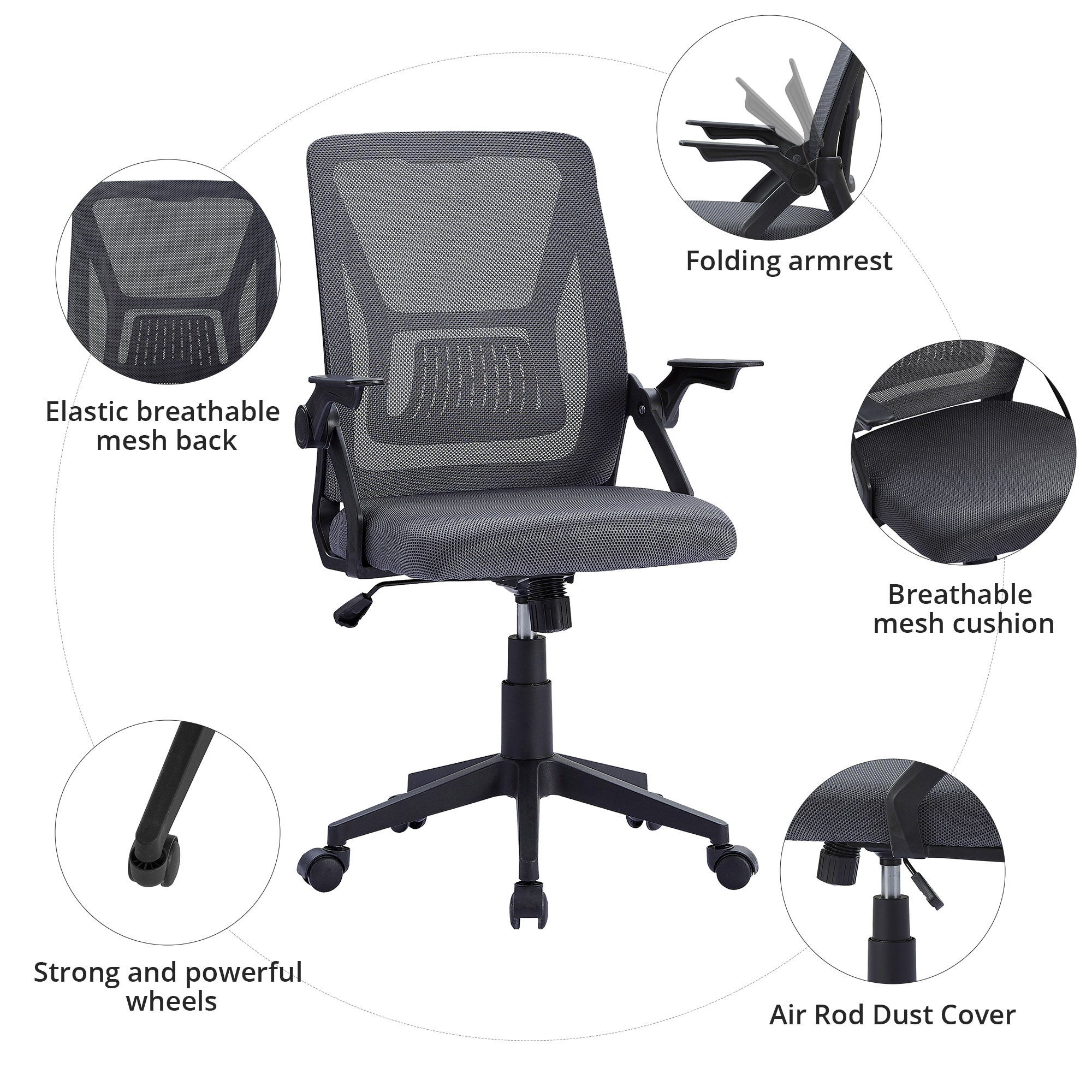 Vecelo LOE-OC01-GRY Office-Chairs - View #6