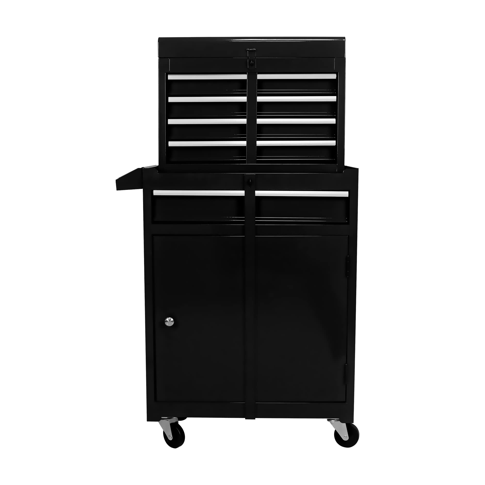 Garvee 2 In 1 Black Cold Rolled Steel 5 Drawer Rolling Tool Chest Detachable Top Box With Lockable Cabinet And 4 Wheels