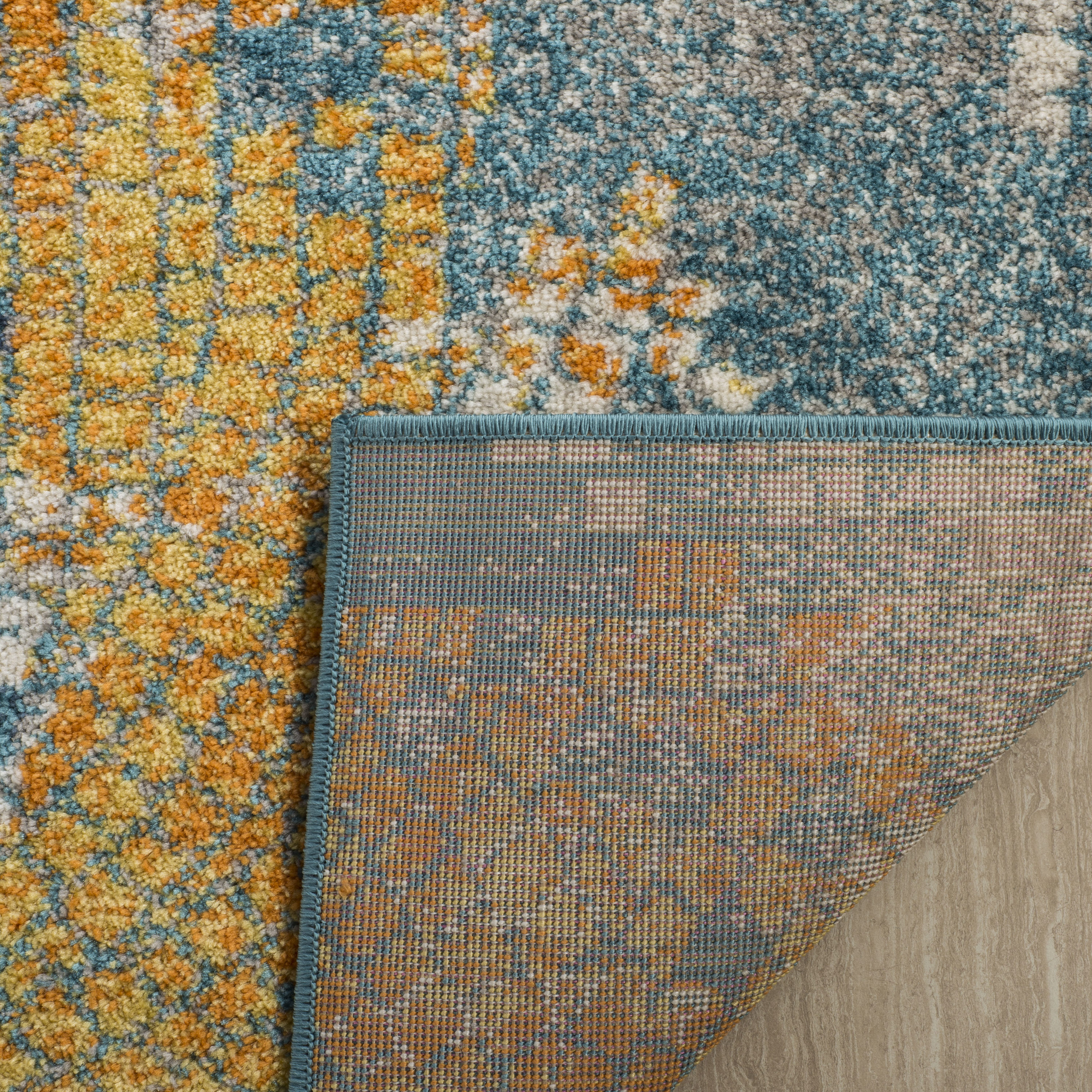 8' x 10' Blue and Multi Abstract Synthetic Area Rug